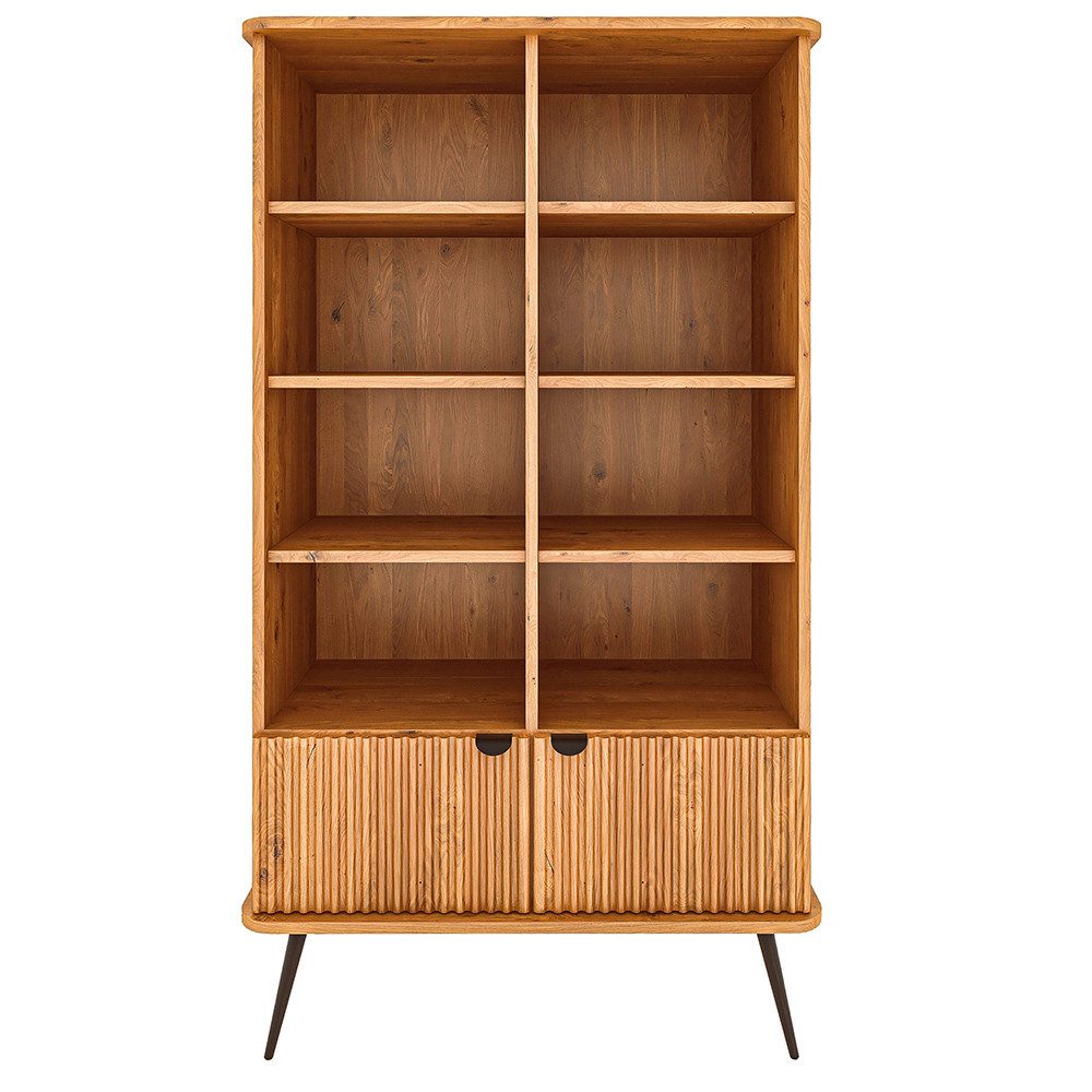 Lomadox Bücherregal KABALA-165, in Eiche massiv geölt, offen, gerillte Türfront