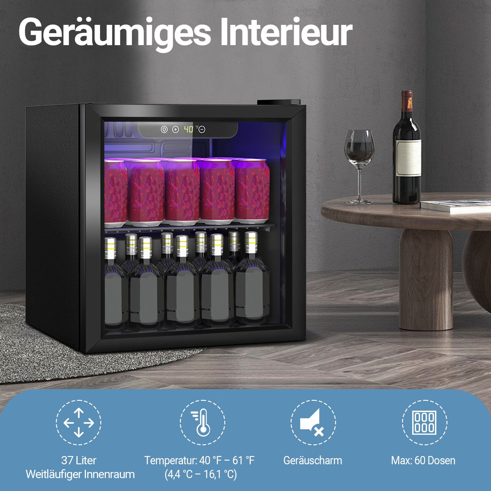 DollarDash Getränkekühlschrank JC-36-F, 45.5 cm hoch, 43 cm breit, 4,4–16,1 °C, mit 1 abnehmbaren Regal und verstellbarer Bodenfreiheit – Bild 4 von 5