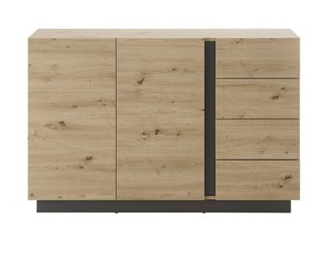 Furn.Design Kommode Louna (Sideboard Eiche Artisan und Graphit grau, 138 x 91 cm), mit Push-To-Open-Funktion, 4 Schubladen