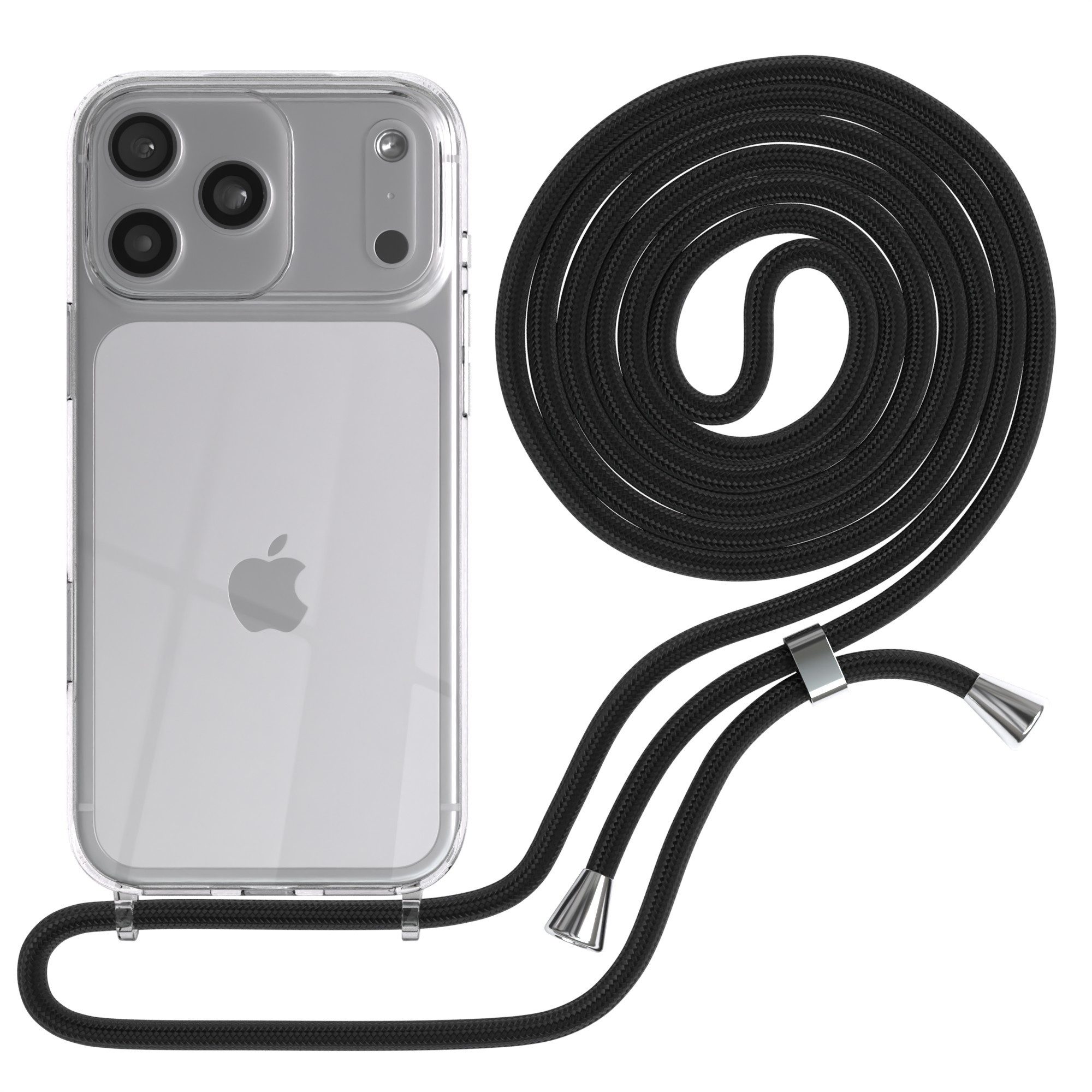 EAZY CASE Handykette Hülle mit Kette für Apple iPhone 17 Pro Max 6,9 Zoll, Handykette Hülle mit Band Slimcover Schutzhülle Schwarz