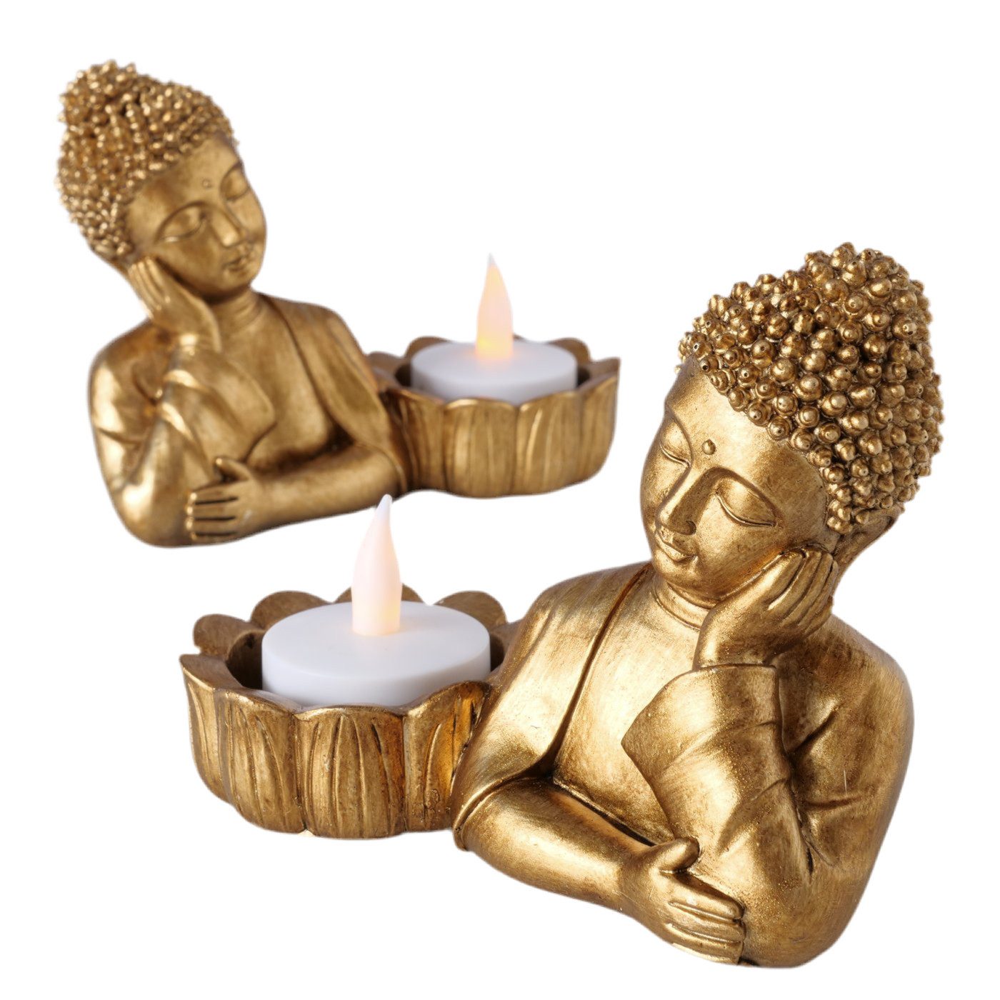 MF Teelichthalter Elegantes 2er Set Teelichthalter Buddha Luxor Gold Glanzoptik (2 St)