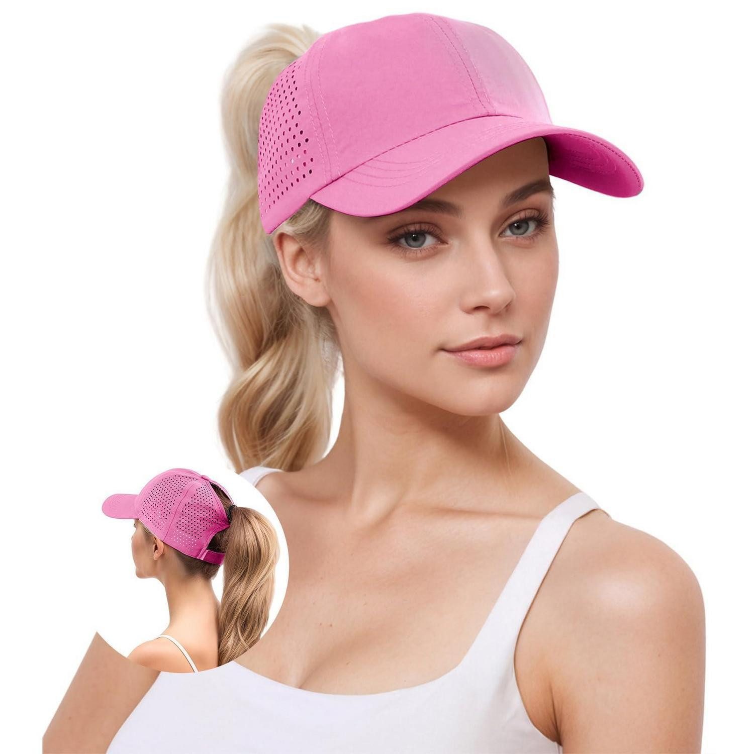 LuxusKollektion Baseball Cap Baseballkappe Damen Pferdeschwanz Mesh Atmungsaktiv Rosenrot