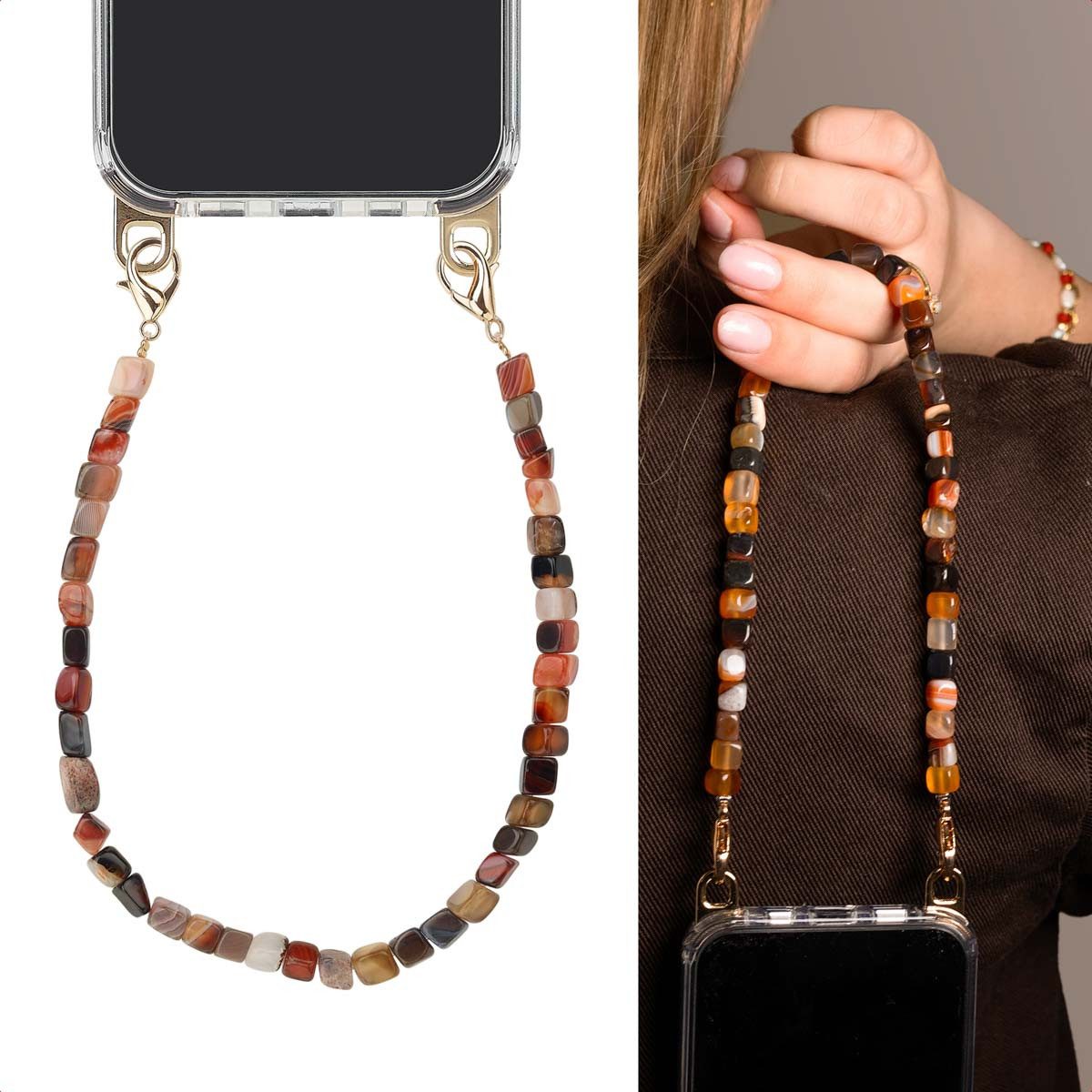 Selencia Smartphone-Tragegurt Selencia Handgelenkband mit Natursteinen - Earth Tones, (1-tlg)