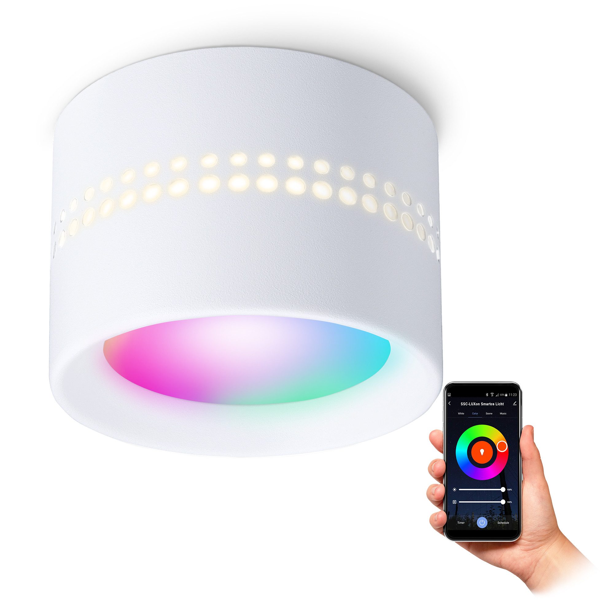 SSC-LUXon LED Aufbaustrahler ALAPI Deckenspot weiß rund mit GX53 Smart Home LED RGBW WiFi, RGB & Weißtöne