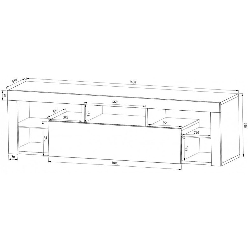 LOWBOARD LED TISCH pressiode SCHRANK mit Lowboard TV Weiß 160cm BOARD