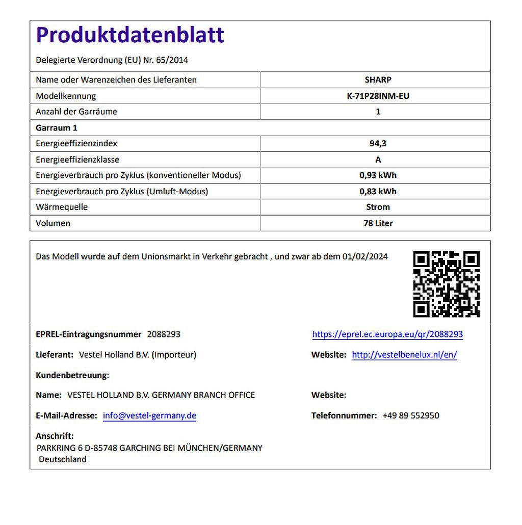 Sharp Backofen 78 Liter Pyrolyse Funktion Edelstahl 1-fach Vollauszug K-71P28INM-EU, mit 1-fach Vollauszug
