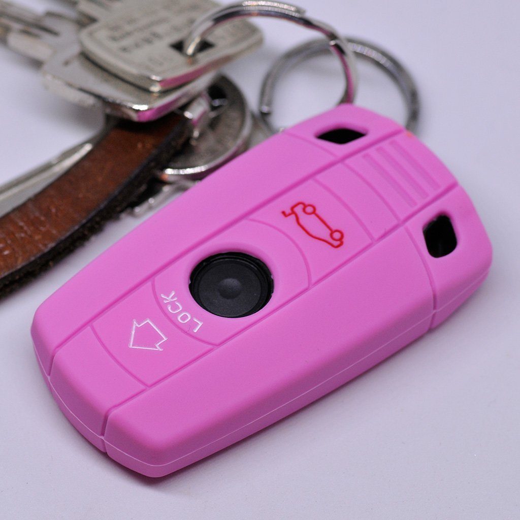 mt-key Schlüsseltasche Autoschlüssel Softcase Silikon Schutzhülle Rosa, für BMW E90 E91 Z4 E87 E60 E71 E72 E81 E82 E88 E89 1er 5er ab 2008