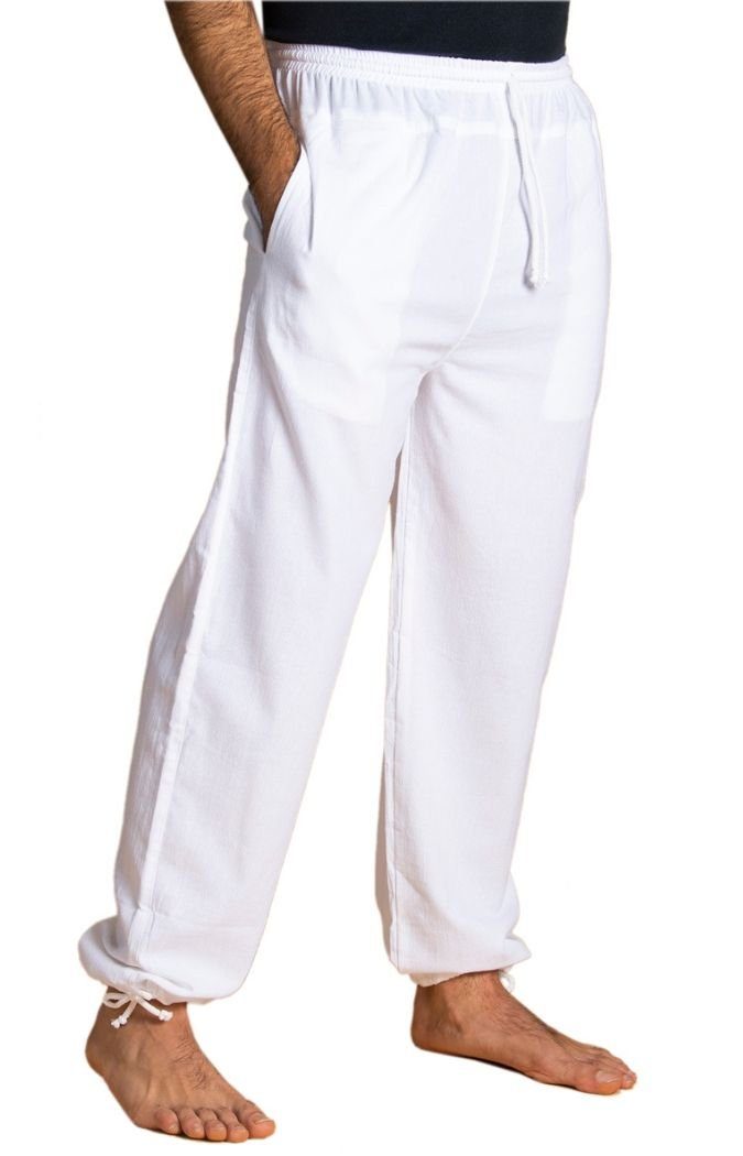 PANASIAM Wellnesshose E-Pants leichte Unisex Bundhose aus weicher Baumwolle für Damen und Herren Freizeithose mit Tunnelzug Relaxhose bequeme Sommerhose weiß | Weite Hosen