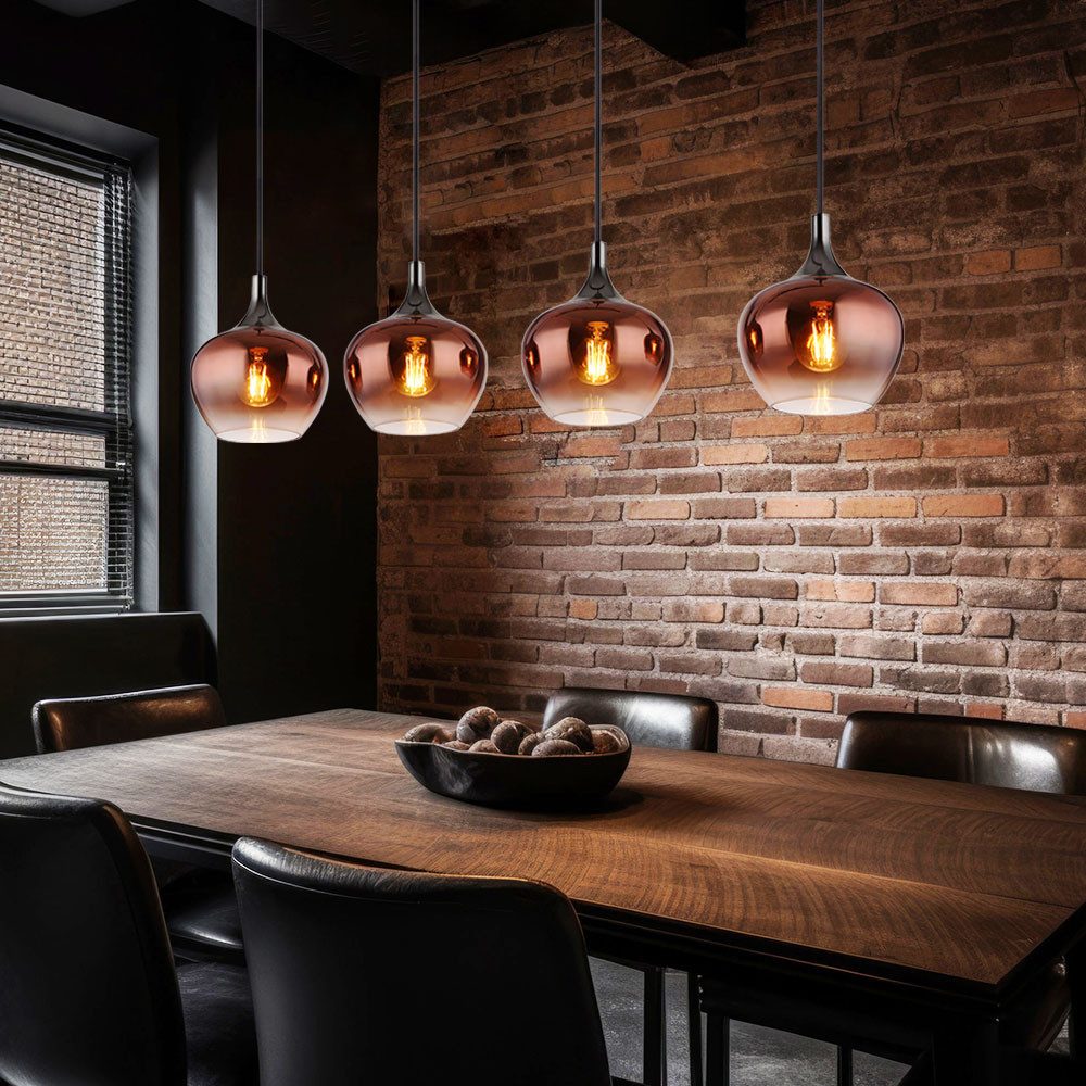 GLOBO LIGHTING Pendelleuchte, Leuchtmittel nicht inklusive, Pendellampe Esszimmerleuchte 4 Flammig kupferfarben Glas H 120 cm