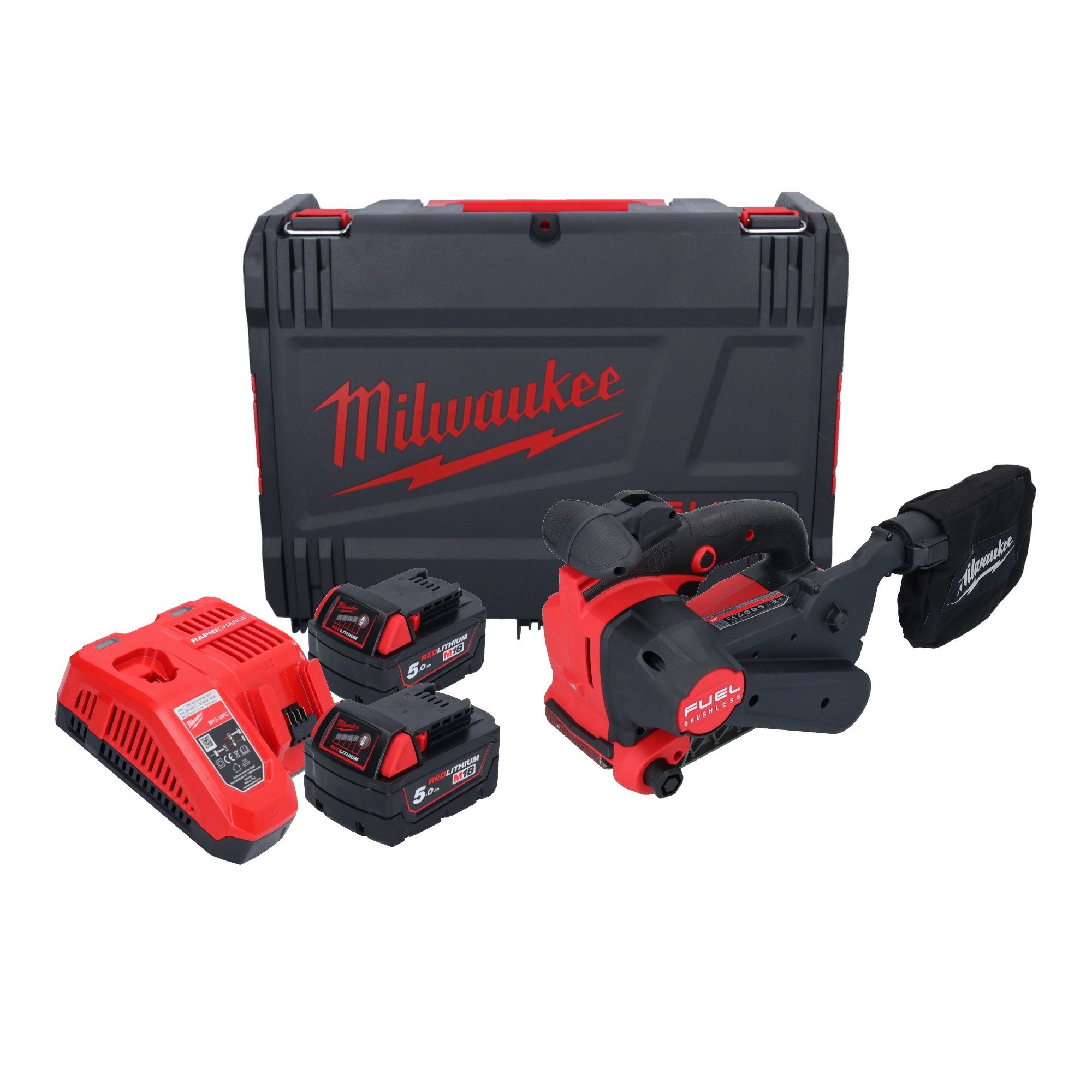 Milwaukee Bandschleifer M18 FBTS75-502X 18 V 75 x 457 mm + 2x Akku 5,0 Ah + Ladegerät + HD Box