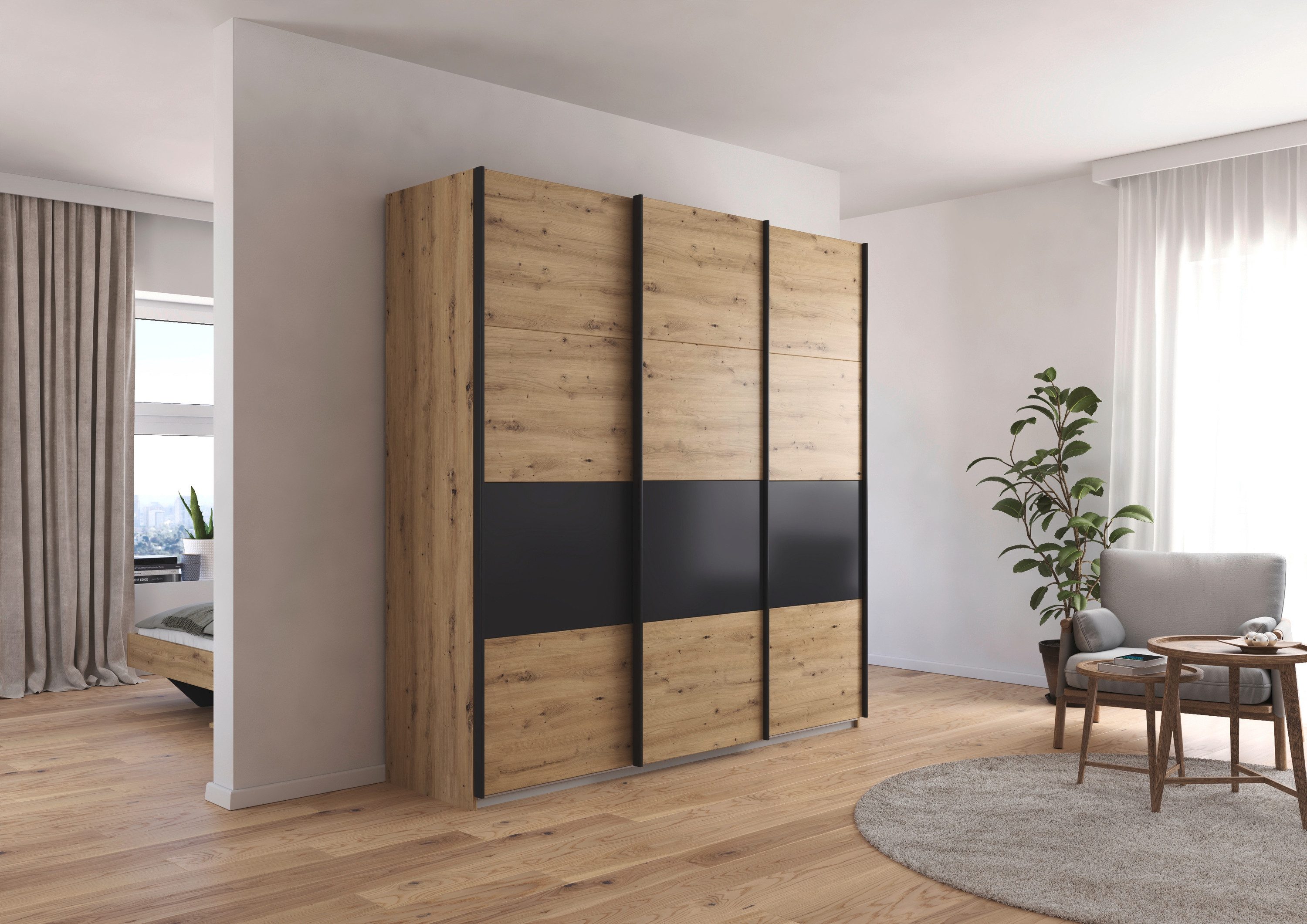 rauch Schwebetürenschrank Kleiderschrank Schrank Garderobe Ankleide Schlafzimmerschrank CORTONA (Breiten 203/271/315/360 cm, Höhen 210/229 cm) inkl. Inneneinteilung, 2 Stoffboxen extra Einlegeböden MADE IN GERMANY