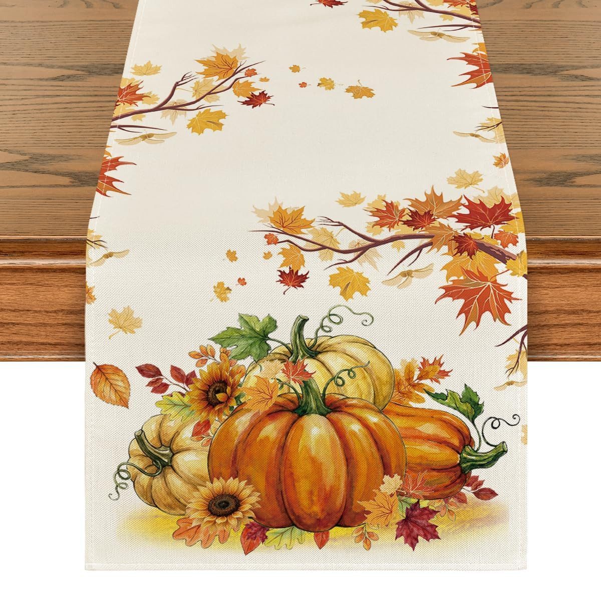 FOUORTUNATE-BEE Tischläufer Herbst Tischläufer Kürbis Ahornblatt, 33 x 183 cm, Tischdeko, Herbst Tischläufer mit Kürbis & Ahornblättern, Party- und Festdeko