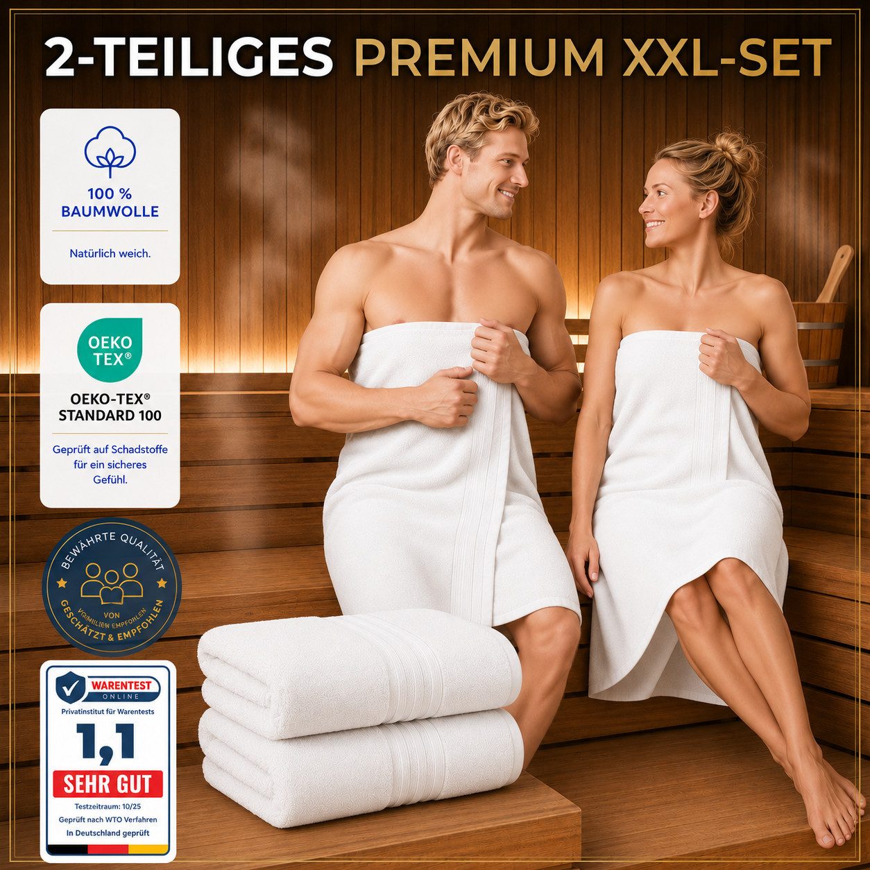 Komfortec Saunatuch 2er Set extra Große - Premium Badetuch - 80x200 XXL, Frottee (2-St), extra Große, 100% Baumwolle, Weich, Schnelltrocknend – Bild 4 von 5