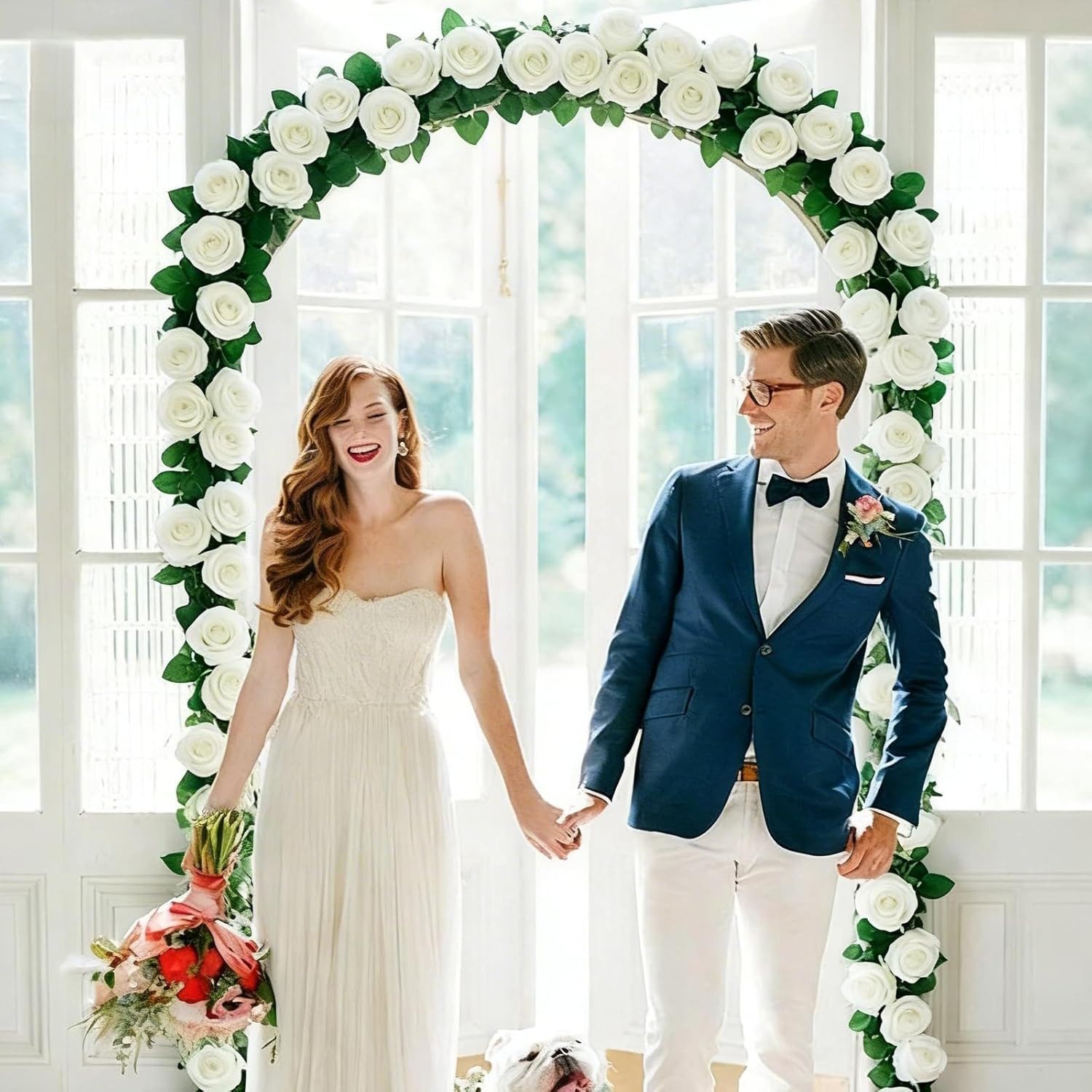 Kunstblumenstrauß osengirlanden künstliche Rosenranken,mit grünen Pflanzen, Zyronn – Bild 2 von 5