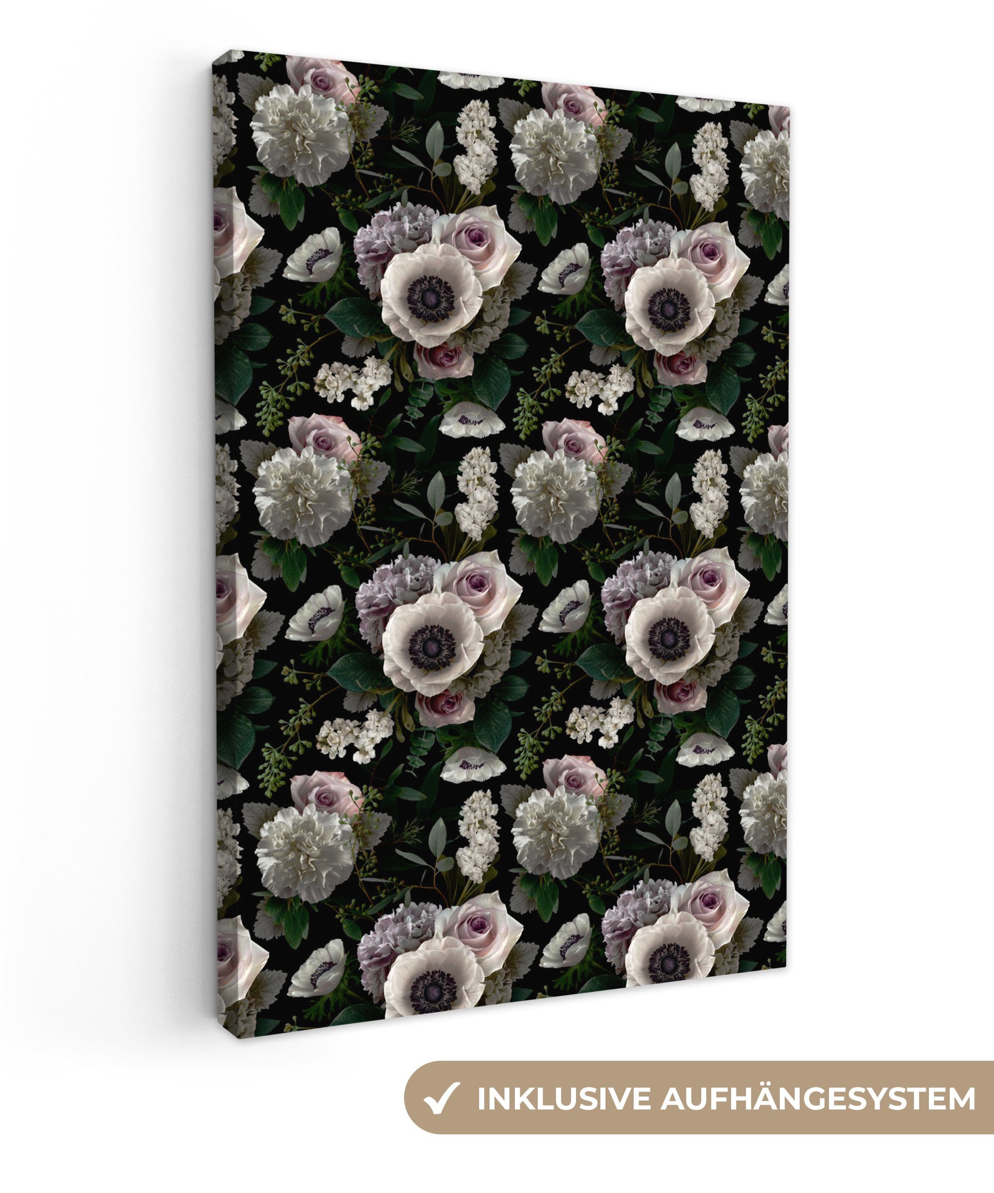 OneMillionCanvasses® Leinwandbild Blumen - Anemone - Rosen, (1 St), Leinwandbild fertig bespannt inkl. Zackenaufhänger, Gemälde, 20x30 cm