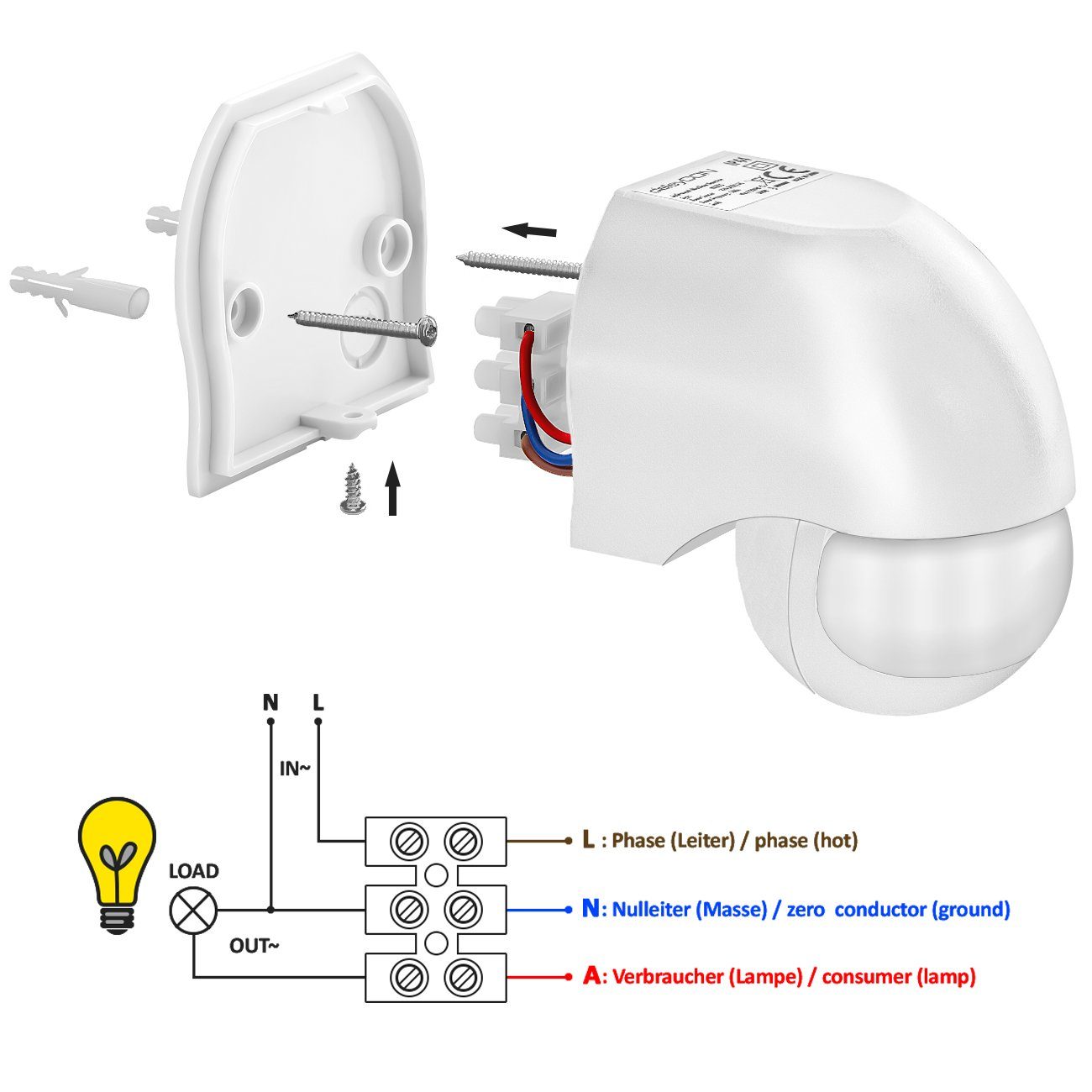deleyCON Bewegungsmelder deleyCON 2x Infrarot Bewegungsmelder - Innen/Außen IP44 - 180° bis
