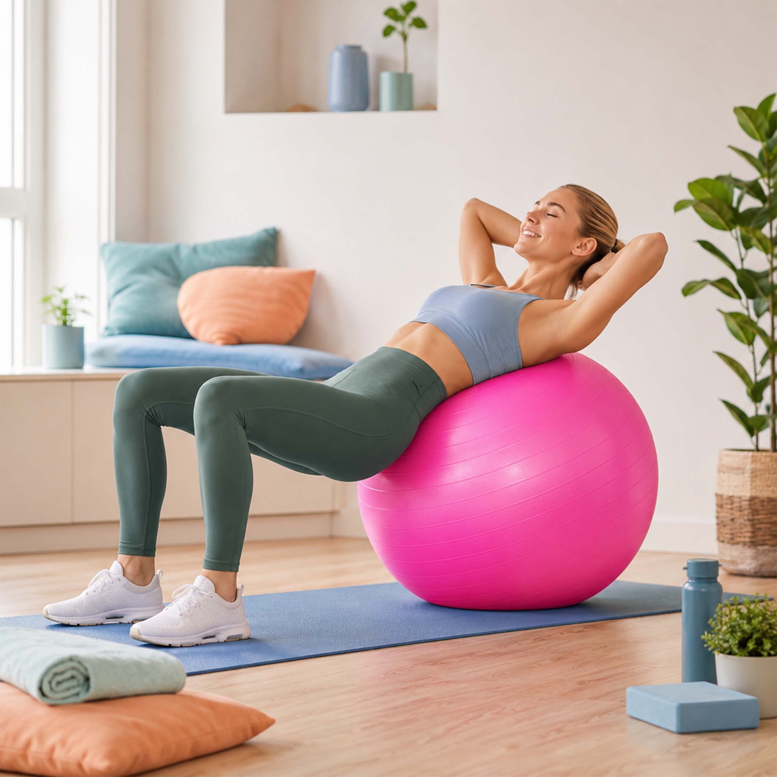 relaxdays Gymnastikball mit Luftpumpe (3-St), Pink, Ø 65 cm – Bild 5 von 5