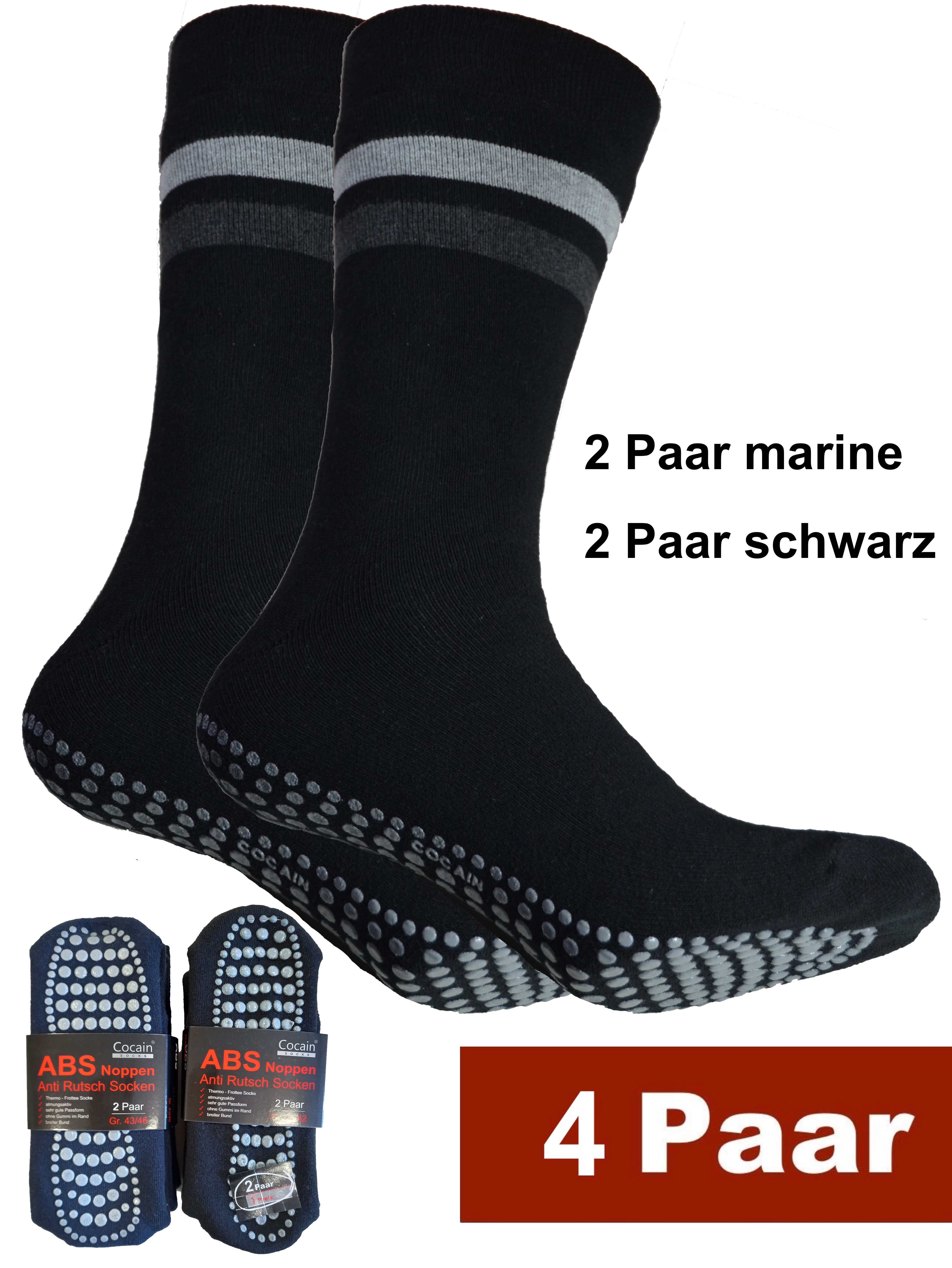Cocain underwear ABS-Socken 4 Paar warme Anti Rutsch Socken ABS Stoppersocken Noppen Haussocken (4-Paar) ohne einschneidendes Bündchen