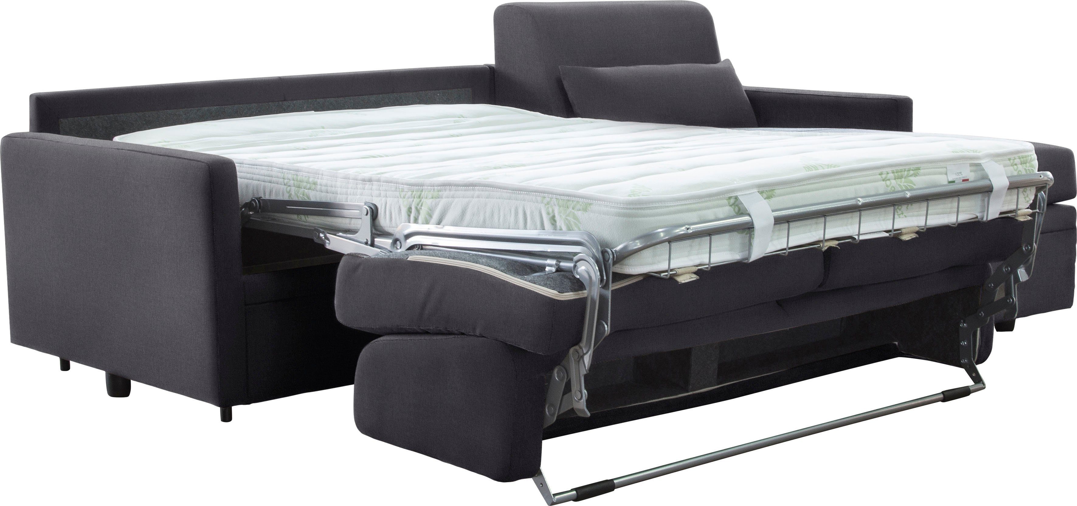 schwarz mit Italia Avellino, Liegefläche und Matratze Metallgestell, Bettfunktion, Nias 140/208 cm Ecksofa