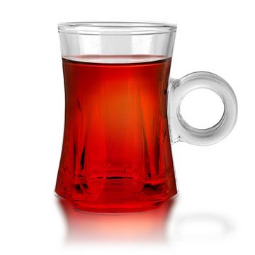 Fiora Teeglas Teeglas mit Henkel Espresso Glas Türkische Teegläser für Warm und Kalt Getränke, 6 teilig