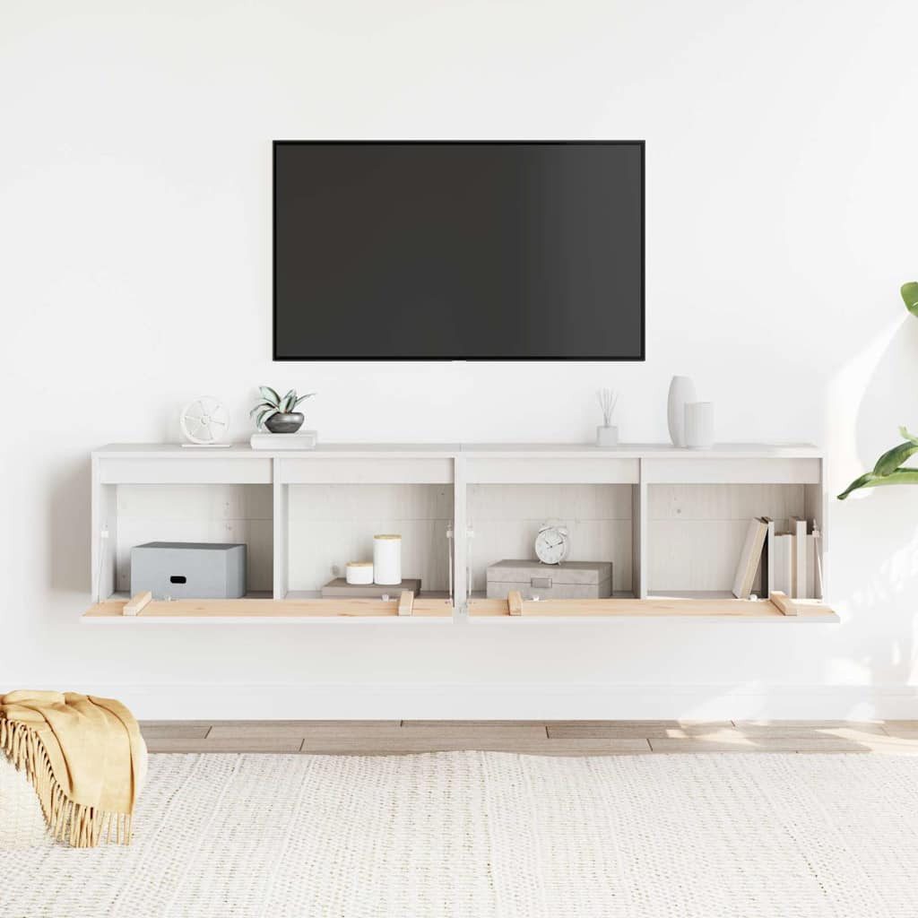 furnicato Wandregal Weißer Wandschrank aus massivem Kiefernholz 80 x 30 x 35 cm, 2-tlg., Stabiler Hängeschrank mit viel Stauraum als TV-Schrank im Wohnzimmer