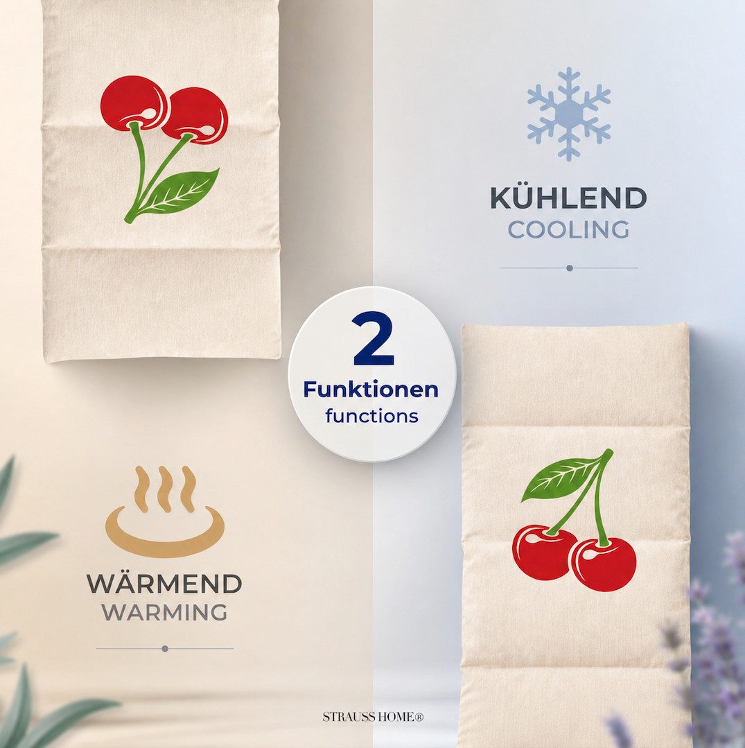 Strauss Home Wärmekissen Kirschkernkissen groß – mikrowellengeeignetes Wärmekissen – 20x50 cm, (1-tlg), gegen Verspannungen oder Koliken – Kirschkerne – waschbarer Bezug