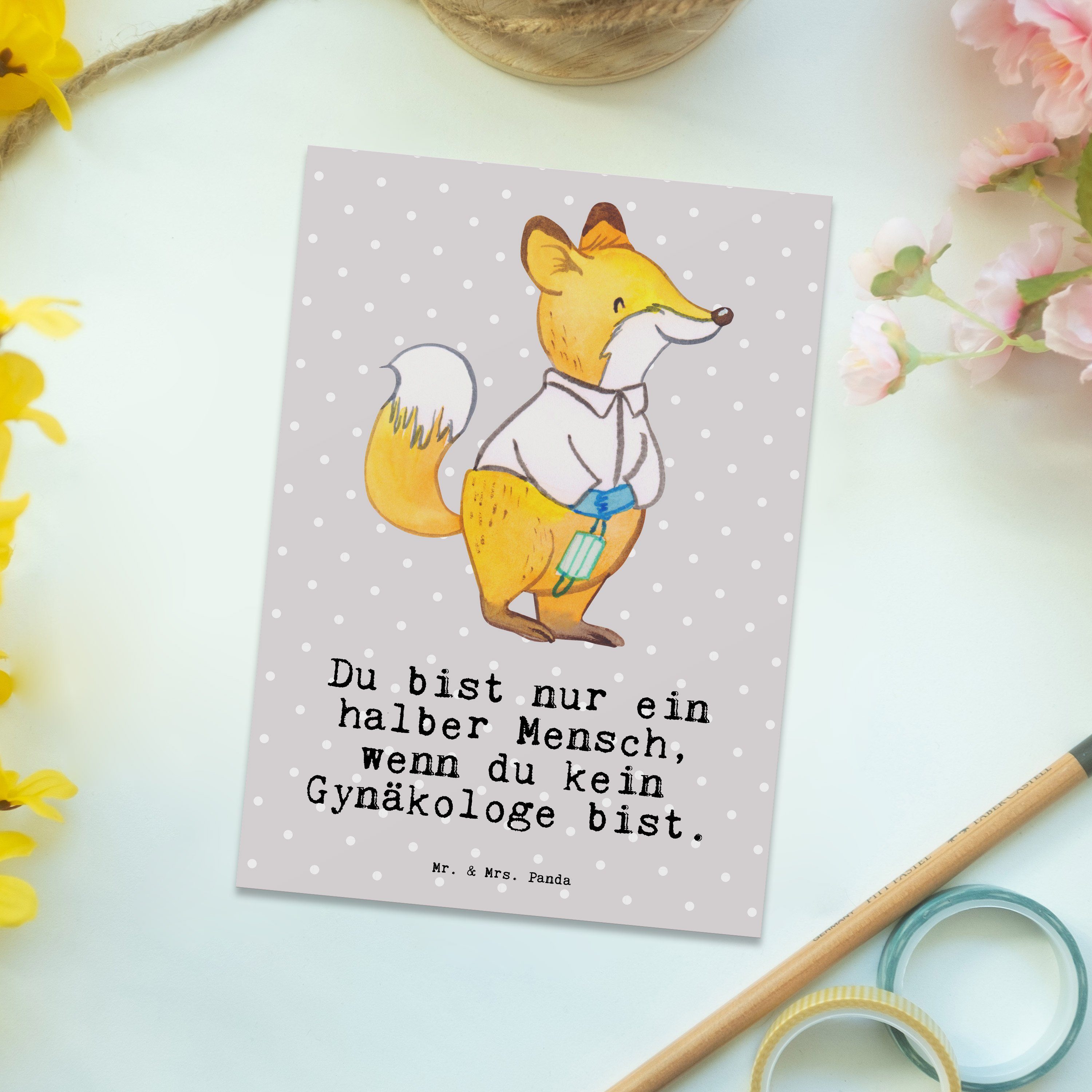 & Geschenk, Panda Gynäkologe Herz Postkarte mit Mrs. Pastell Geschenk - Grau Mr. - Krankenhaus,