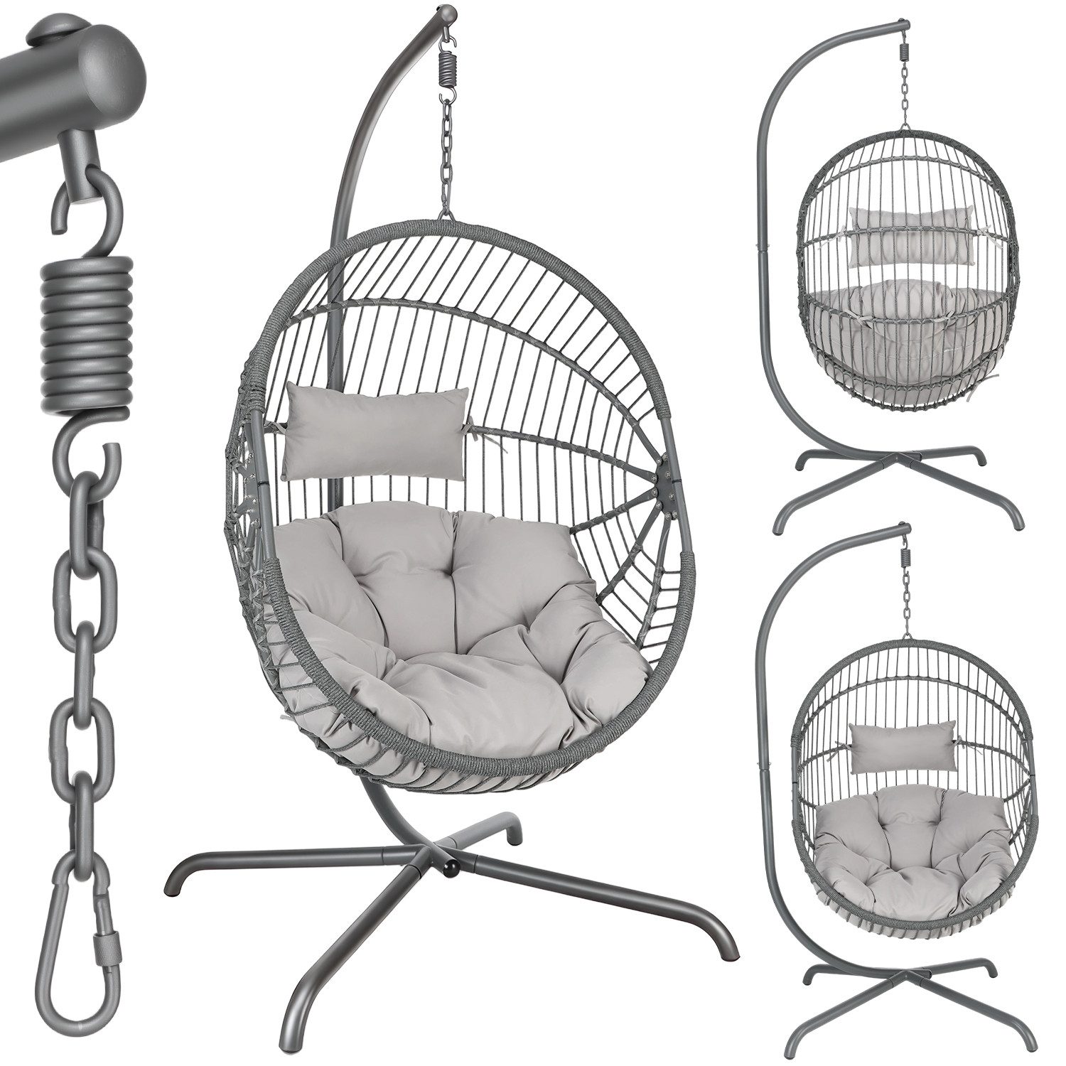oyajia Hängesessel Hängeschaukel mit Kissen, höhenverstellbar (Hängesessel mit Gestell und extra dickem Kissen, bodenschonend und faltbar, Belastbarkeit 120 kg), Hängeschaukel für Indoor und Outdoor