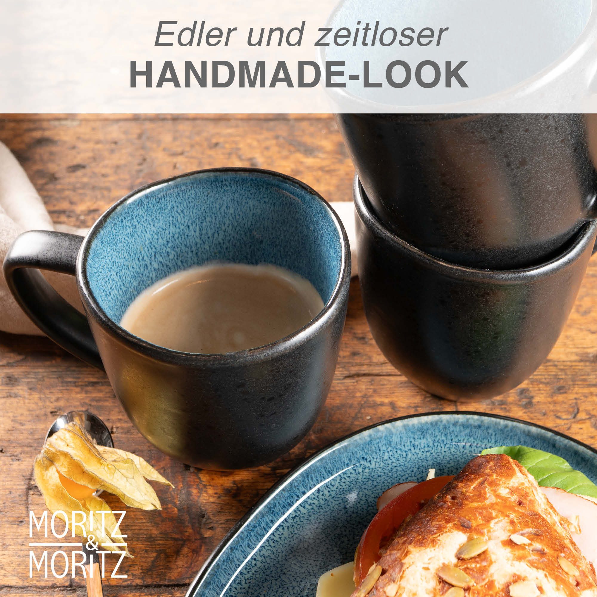 Moritz & Moritz Tasse ORGANIC reaktiv blau Tassen Set 6 tlg., 6-tlg., Steinzeug, für 6 Personen - spülmaschinen- und mikrowellengeeignet