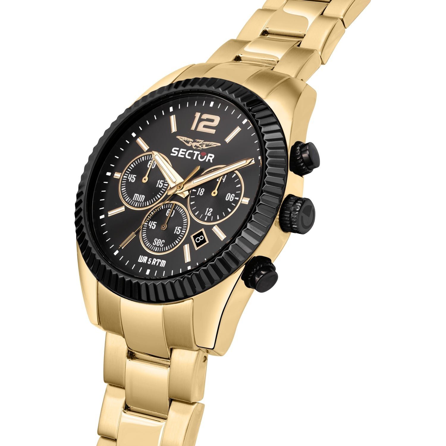 Sector No Limits Fashion Sector rund, Armbanduhr Chronograph (45mm), Armbanduhr gold, groß Herren Sector Edelstahlarmband Chrono, Herren