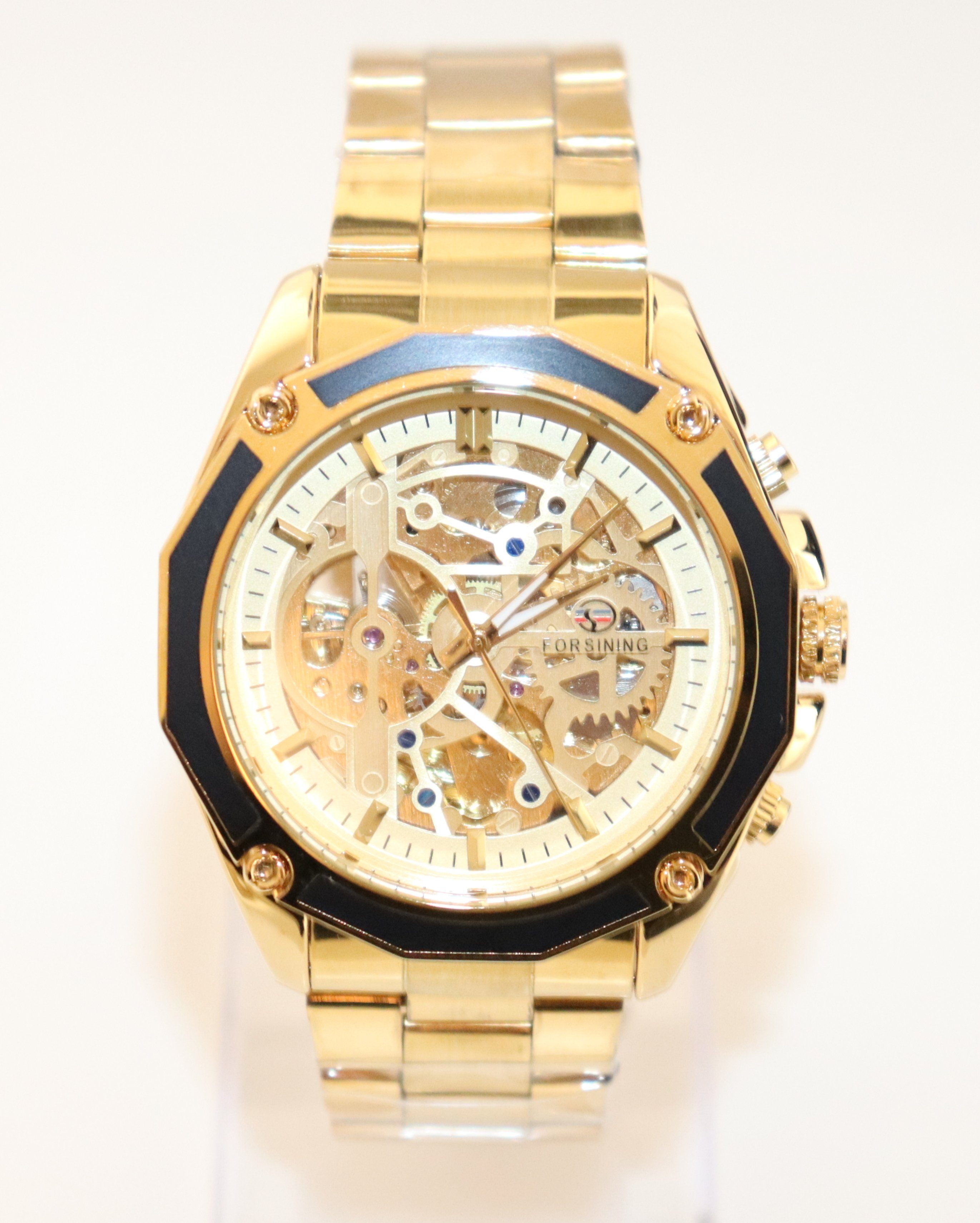 Automatikuhr Herrenuhr Automatikuhr Marke Forsining goldfarbenes Ziffernblatt