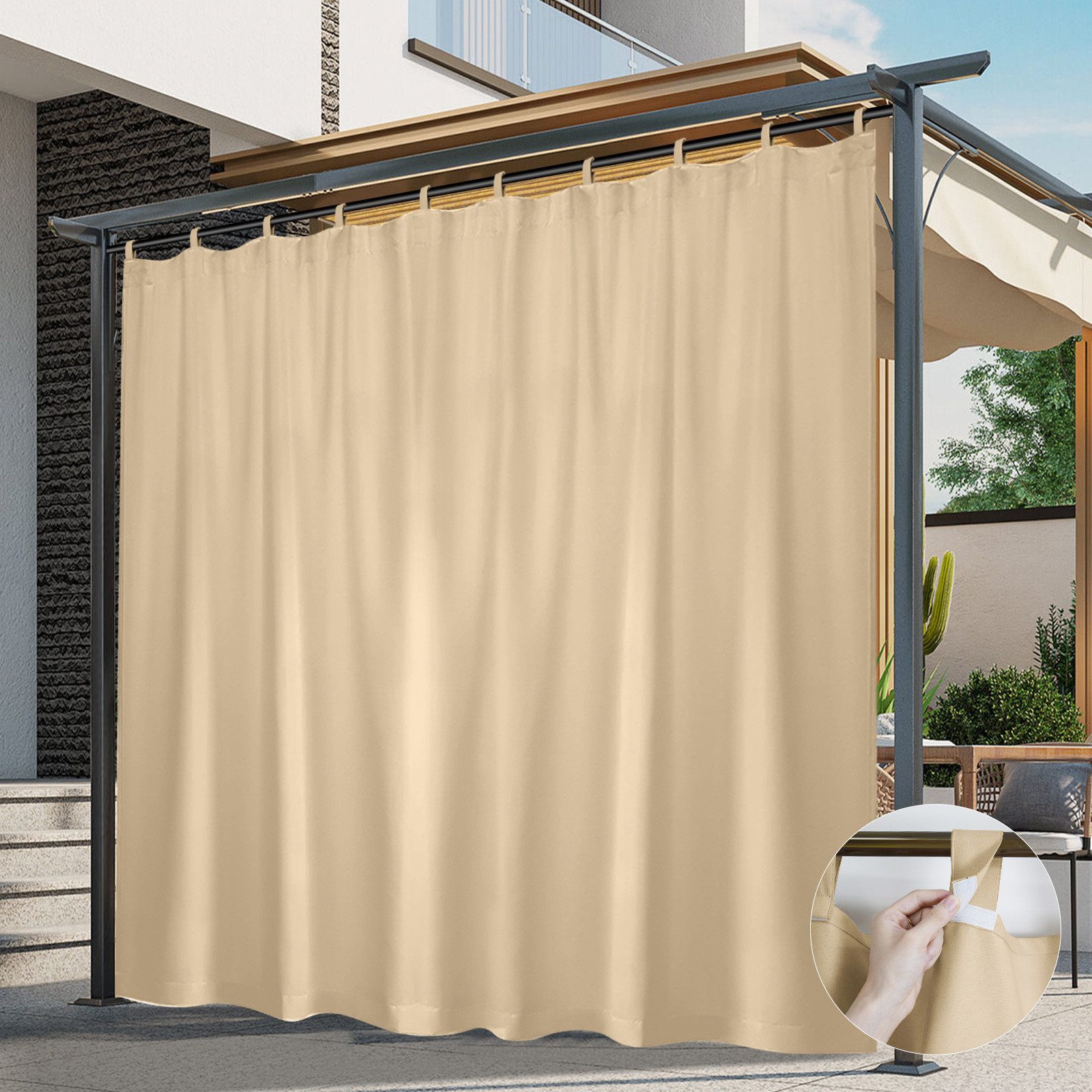 BTTO V&G Outdoorgardine Vorhänge mit Magic Tape,Balkon Vorhang,Outdoor Vorhang Wasserdichte (1 St), verdunkelnd, Verdunkelungsvorhänge