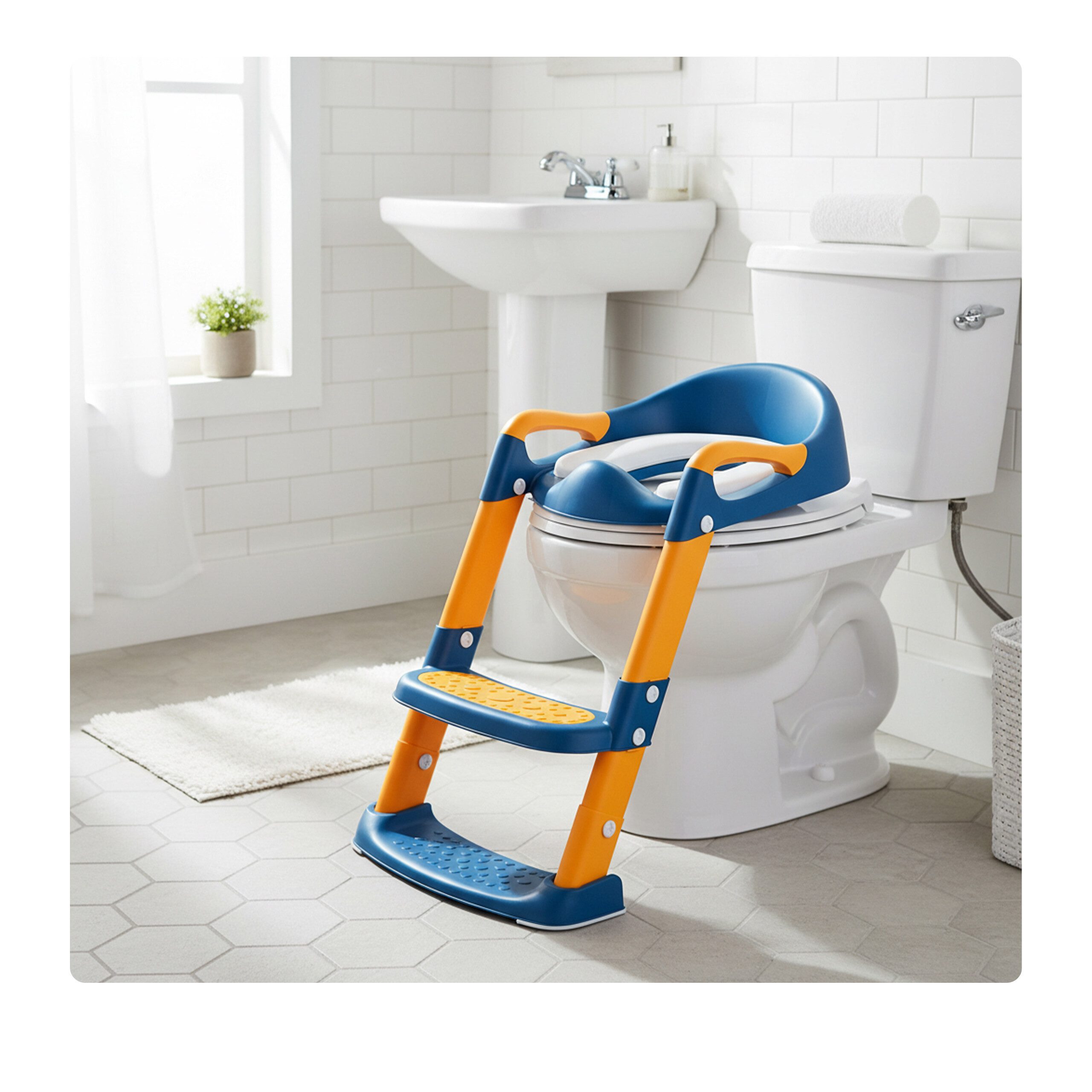 relaxdays Kinder-WC-Sitz Kinder-Toilettensitz mit Leiter (1-St), Blau-Gelb – Bild 5 von 5