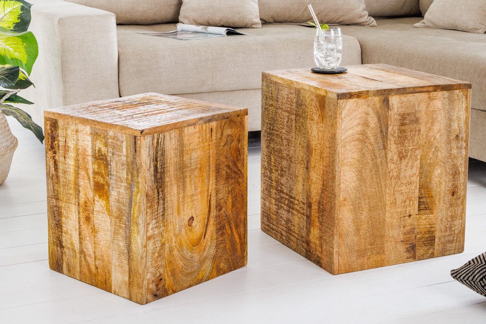 riess-ambiente Beistelltisch CURACAO 40cm natur (Set, 2-St., 2x Couchtisch), Wohnzimmer · Mango-Massivholz · Würfel · handmade · lackiert · Design