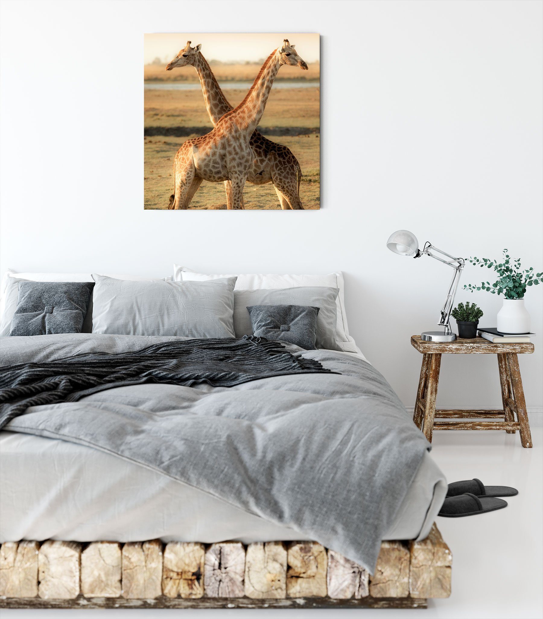 Leinwandbild Leinwandbild Giraffen (1 St), inkl. Giraffen Paar, bespannt, fertig Paar Pixxprint Zackenaufhänger