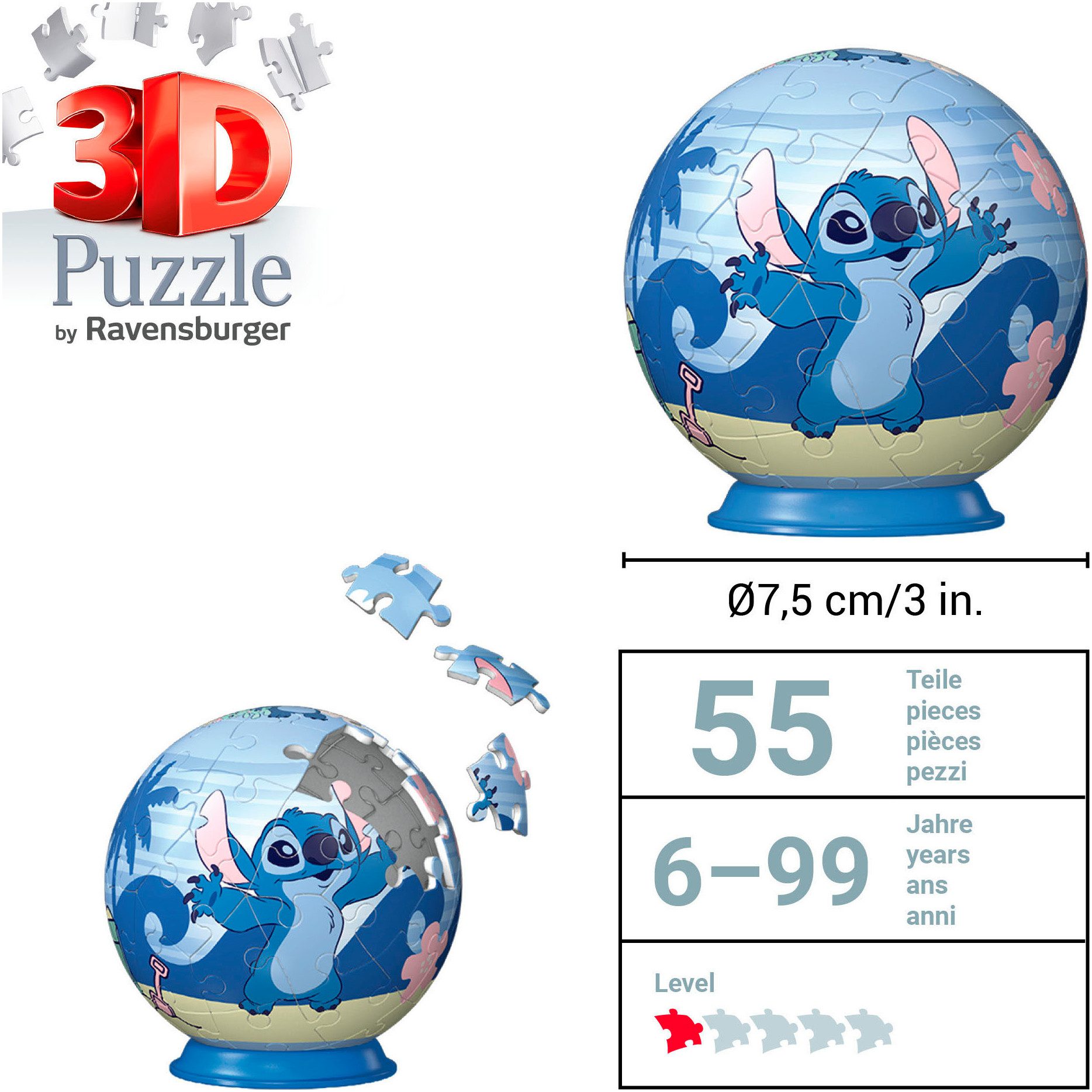 Ravensburger Puzzleball Disney Stitch, 54 Puzzleteile, Made in Europe