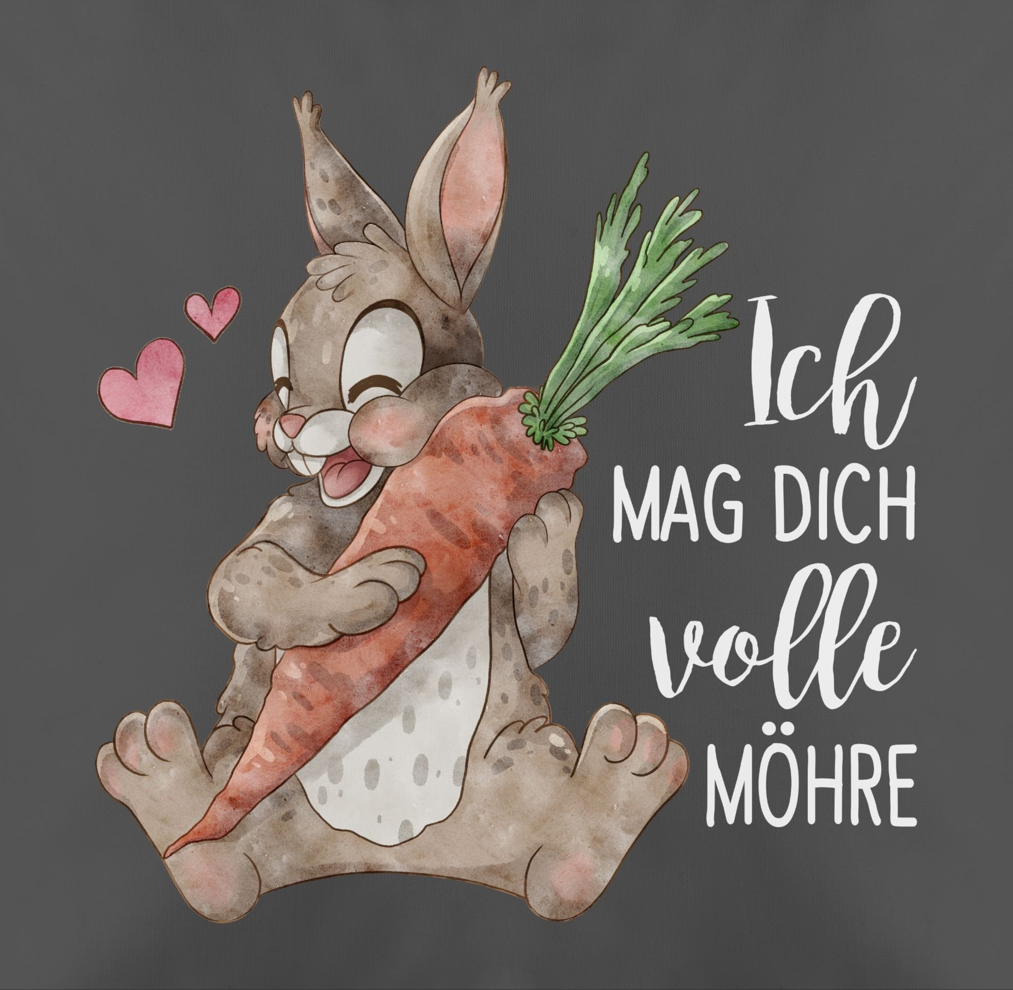 Deko-Kissen mit Möhre Dekokissen Spruch Hase Ich Shirtracer 3 weiß, mag dich Grau volle mit