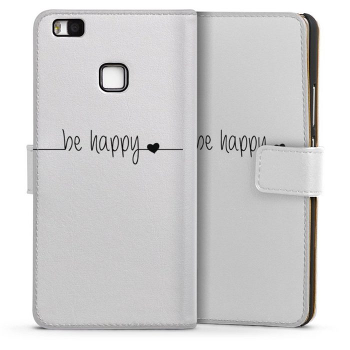 DeinDesign Handyhülle Statement Glück Motiv ohne Hintergrund be happy transparent Huawei P9 Lite (2016) Hülle Handy Flip Case Wallet Cover