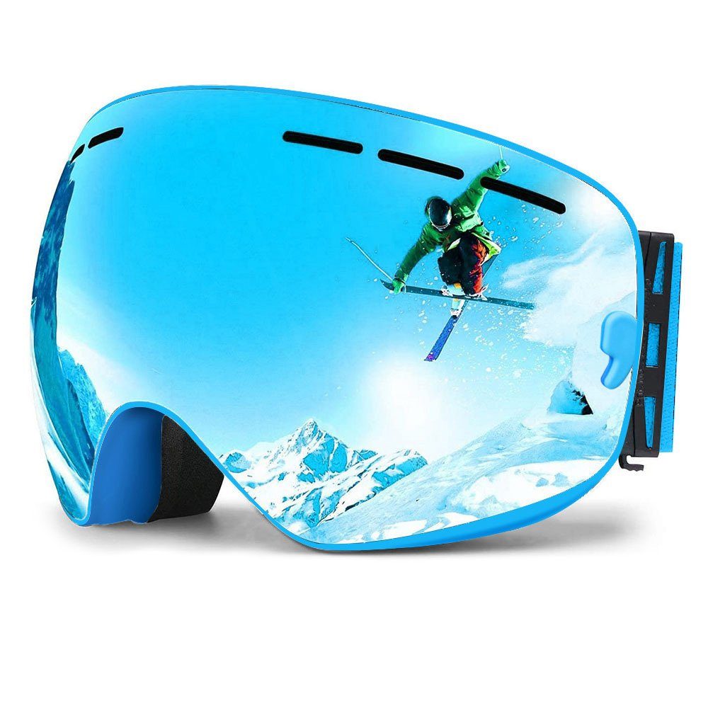 Rosnek Snowboardbrille Doppellagige Linse, magnetisch, UV400, für Skifahren Männer Frauen, (1-St), Anti-Beschlag Blau