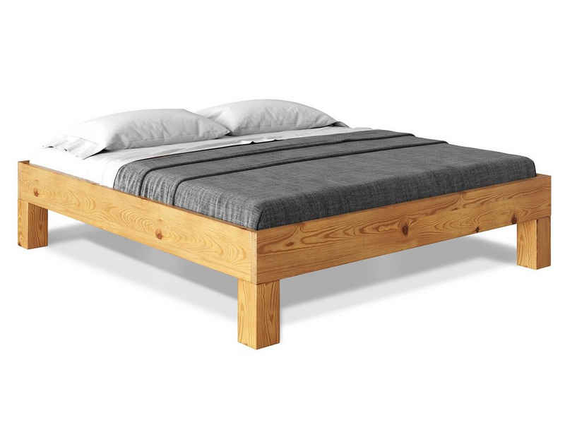 Moebel-Eins Massivholzbett, CURBY 4-Fuß-Bett ohne Kopfteil, Material Massivholz, rustikale Altholzoptik, Fichte