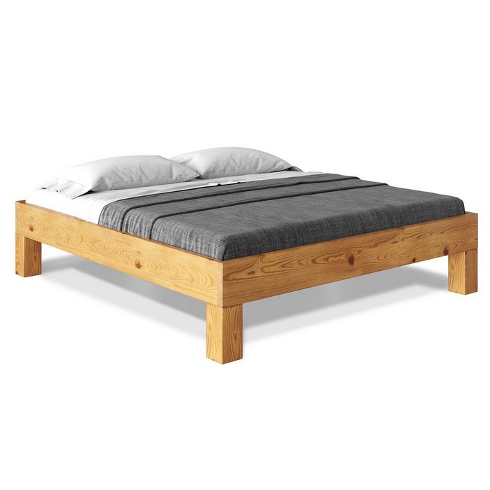 Moebel-Eins Massivholzbett CURBY 4-Fuß-Bett ohne Kopfteil Material Massivholz rustikale Altholzoptik Fichte
