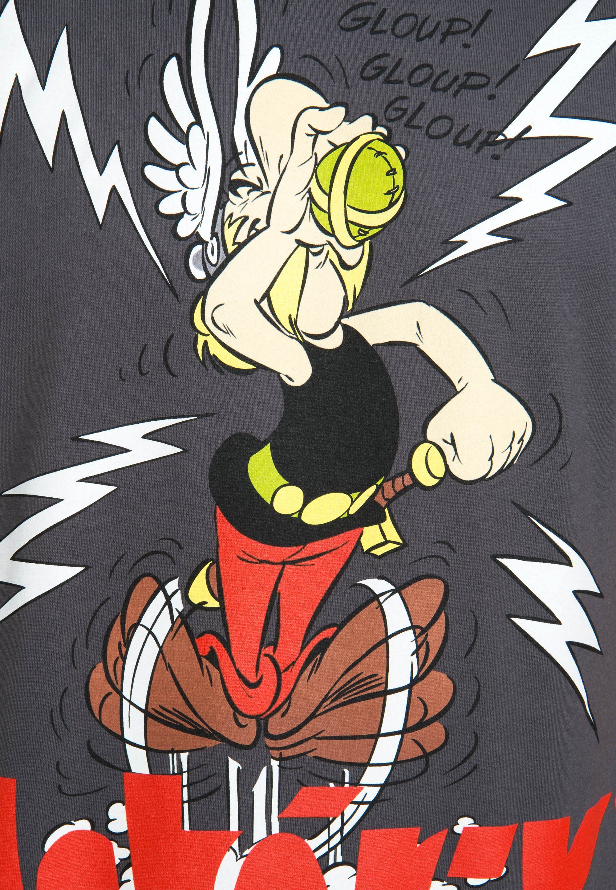 Der LOGOSHIRT - Asterix mit Gallier Retro-Print T-Shirt grau