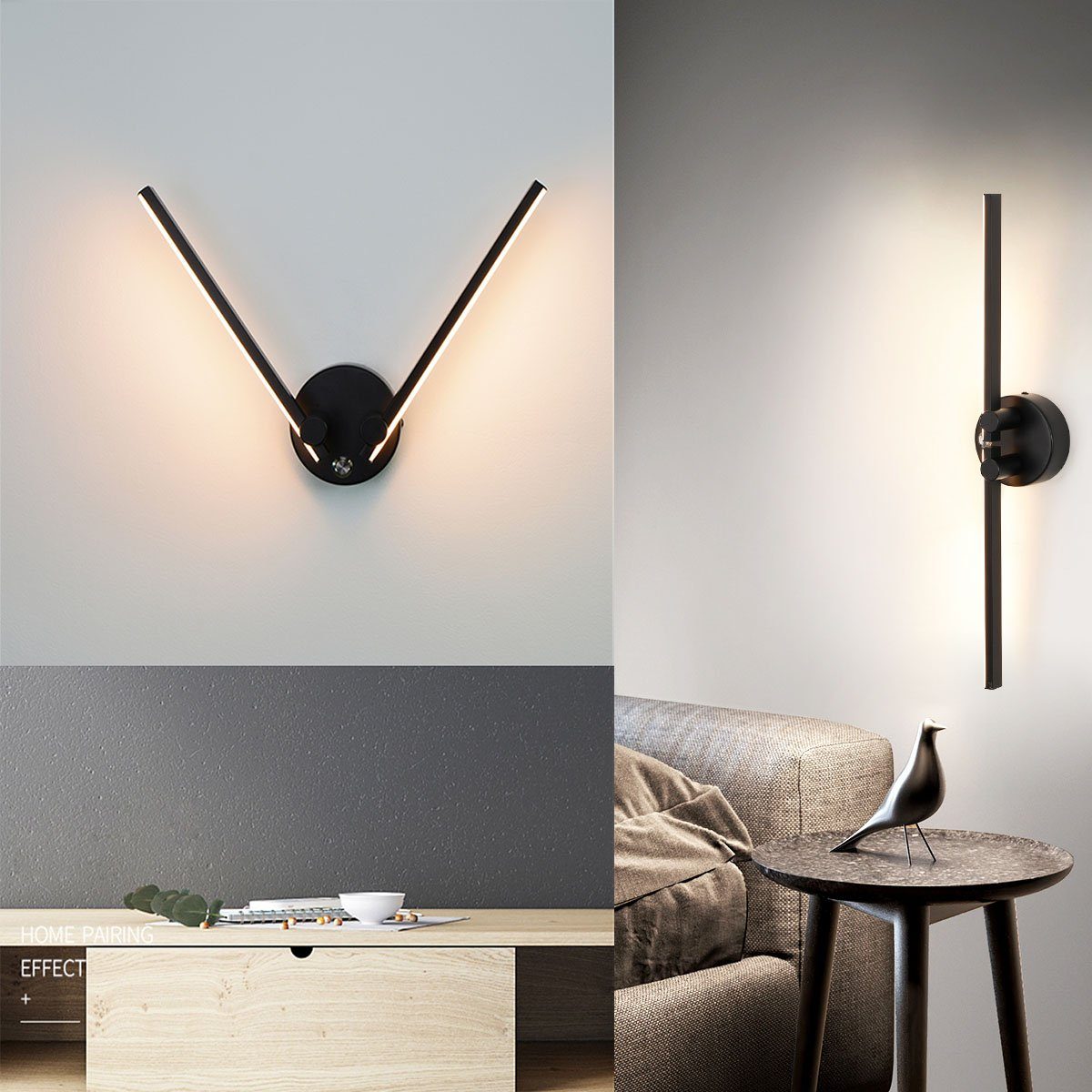 53cm, 12W mit Wand Lichter Wandleuchte, LED Wandleuchte Einstellbar Warmweiß, LED Stück Wandleuchte Nordic 2 integriert, Lampenarm, oyajia fest