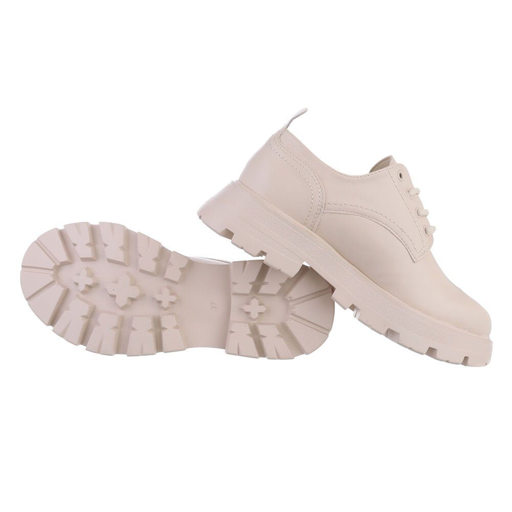 Ital-Design Damen Schnürschuhe Freizeit Beige Blockabsatz in Schnürschuh Schnürer