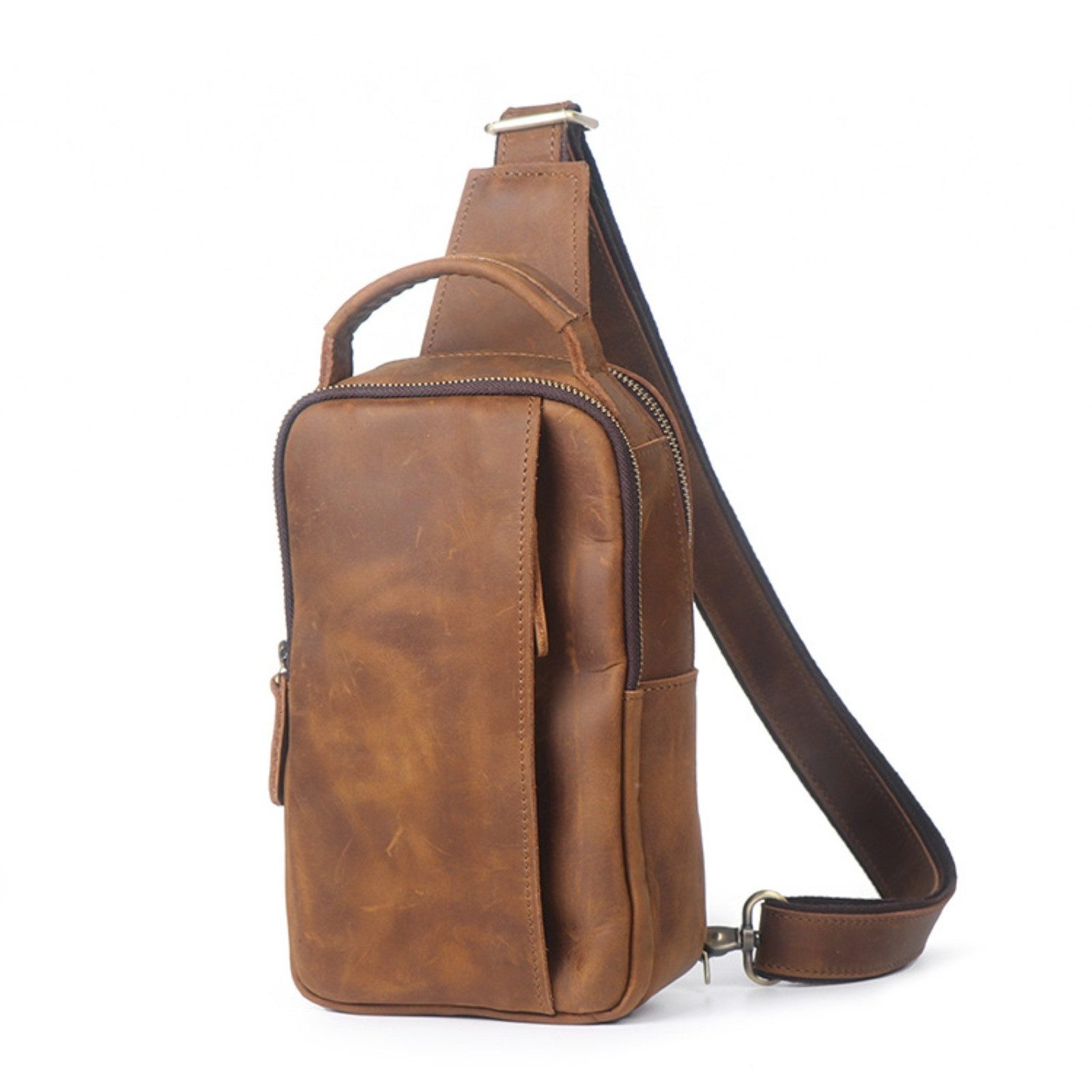 Messenger Bag Herren Leder Sling Bag Vintage Brusttasche Crossbody Schulter Rucksack