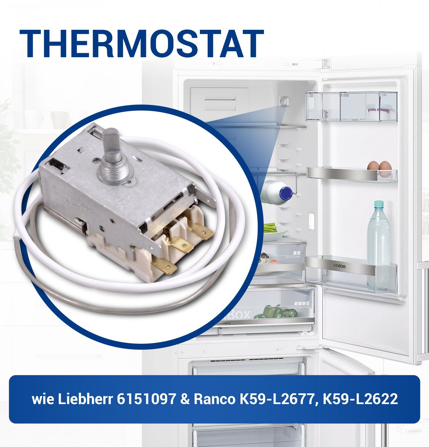 Kühlschrank, Thermodetektor für x 6151097 AMP Kühlthermostat Liebherr VIOKS Ersatz mm für 4,8 3