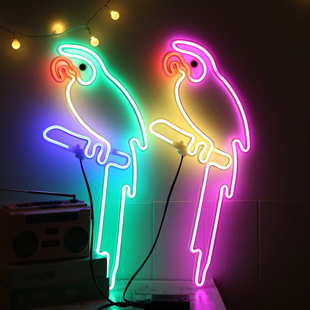 Rosnek LED Dekolicht 1Paar, Papagei Neonlicht, groß, 8 modi, für Wandkunst Bar, Papageienschild, Multicolor, Schlafzimmer Wohnzimmer Kinderzimmer Party Deko