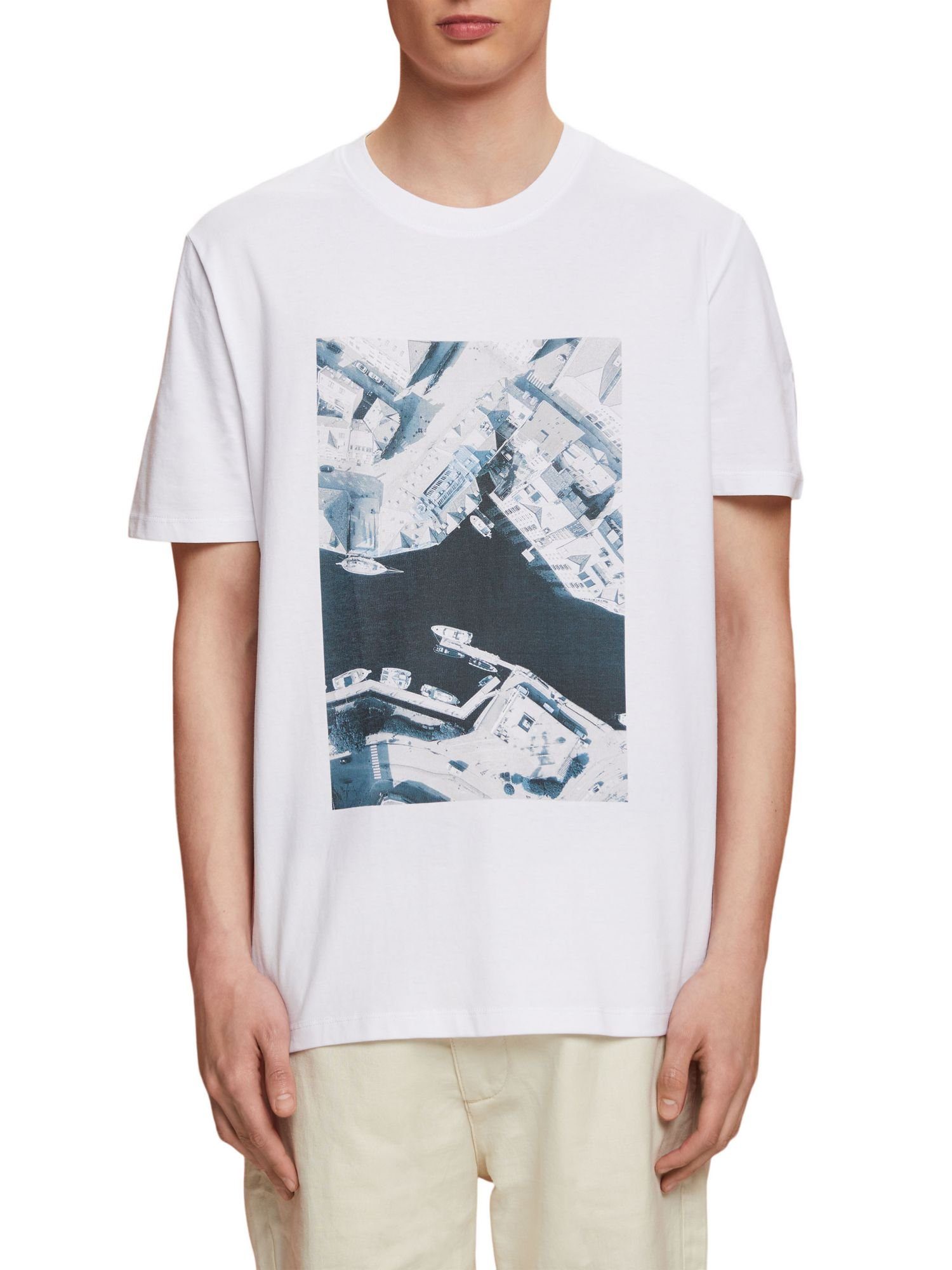 100 % Esprit Baumwolle (1-tlg) WHITE T-Shirt Bedrucktes Jersey-T-Shirt,
