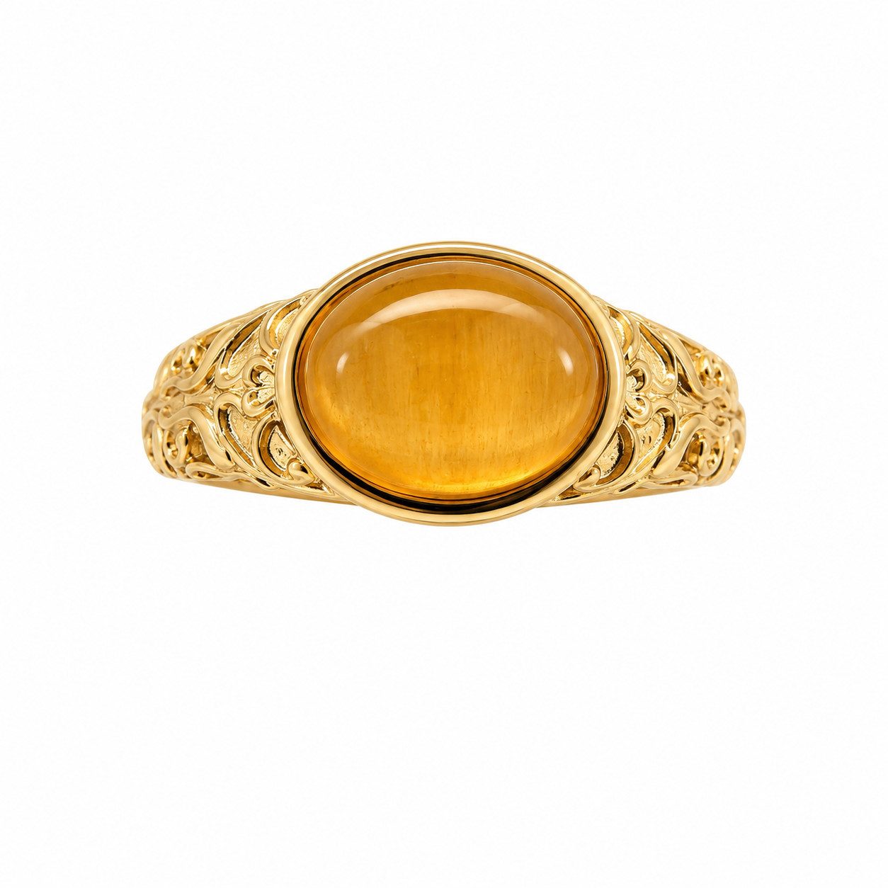 Sogni d'oro Fingerring "Sonnengold" mit Aragonit, Silber 925 vergoldet, verzierte Ringschiene
