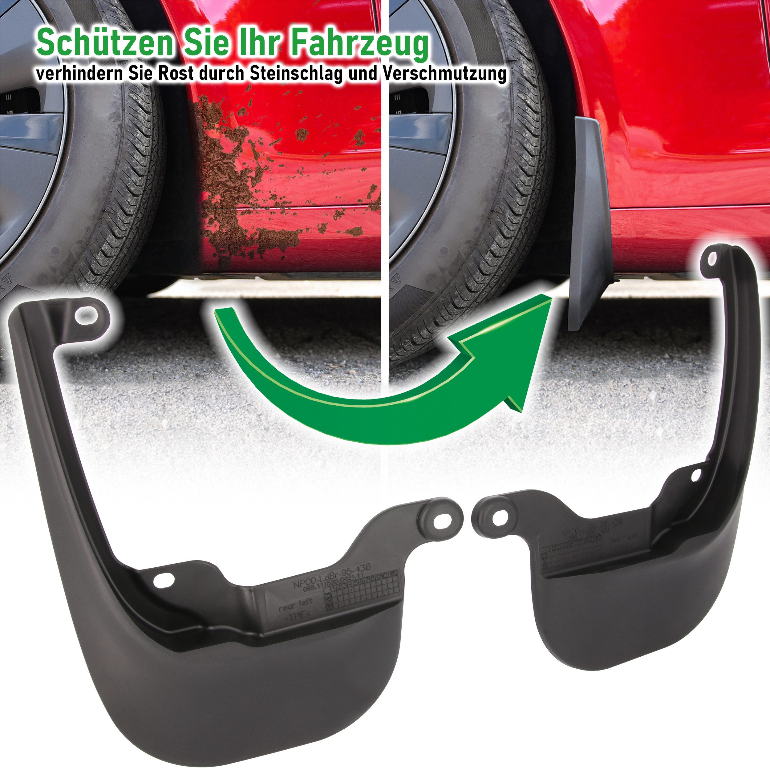 RECAMBO Kfz-Schmutzfänger hinten für Volkswagen Polo VI, Typ AW, BJ ab 2020>, passgenau, 2-tlg., Spritzschutz, TPE - Kunststoff-Gummi, Flexibel, stoß-und bruchfest